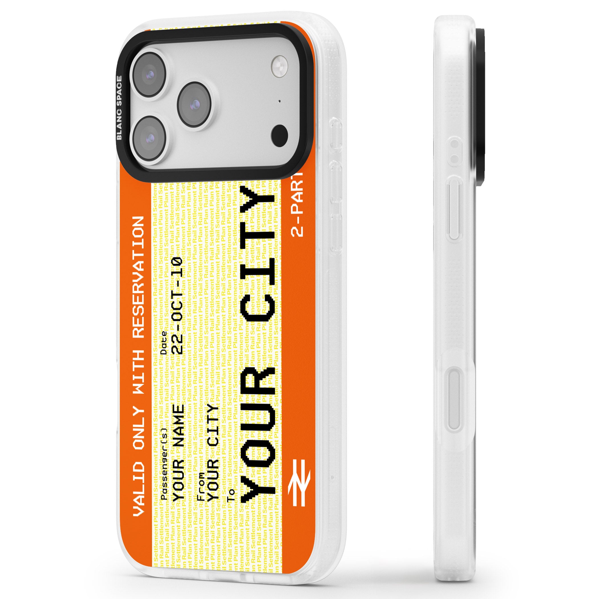 Personalised Create Your Own Train Ticket iPhone 17 Pro Impact Air Clear Phone Case Side Profile