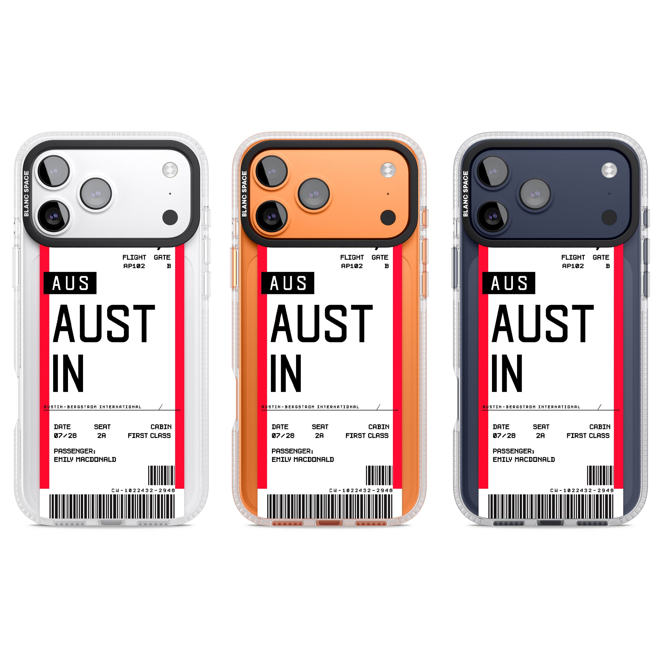 Personalised Austin Boarding Pass iPhone 17 Pro Impact Air Clear Phone Case APT Impact Protection