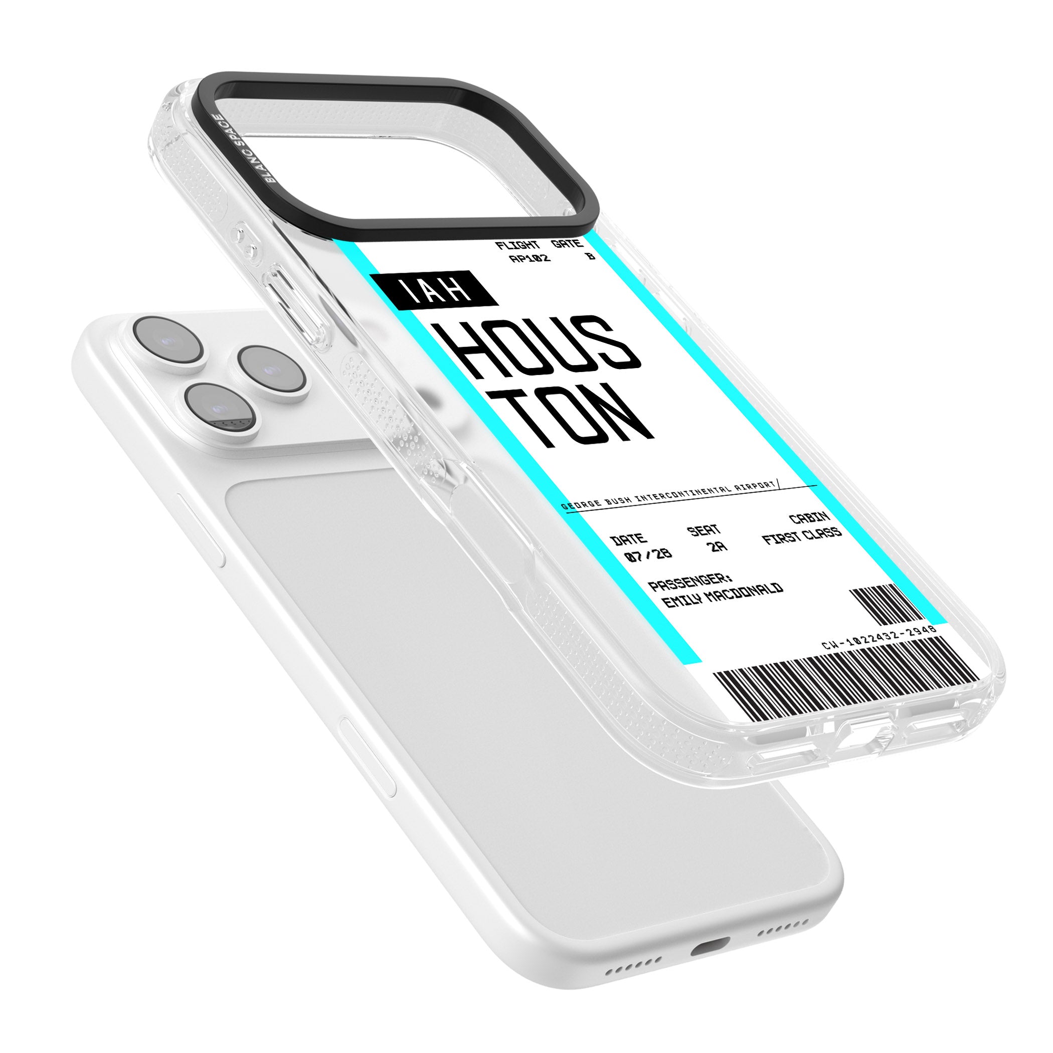 Personalised Houston Boarding Pass iPhone 17 Pro Impact Air Clear Phone Case Colours