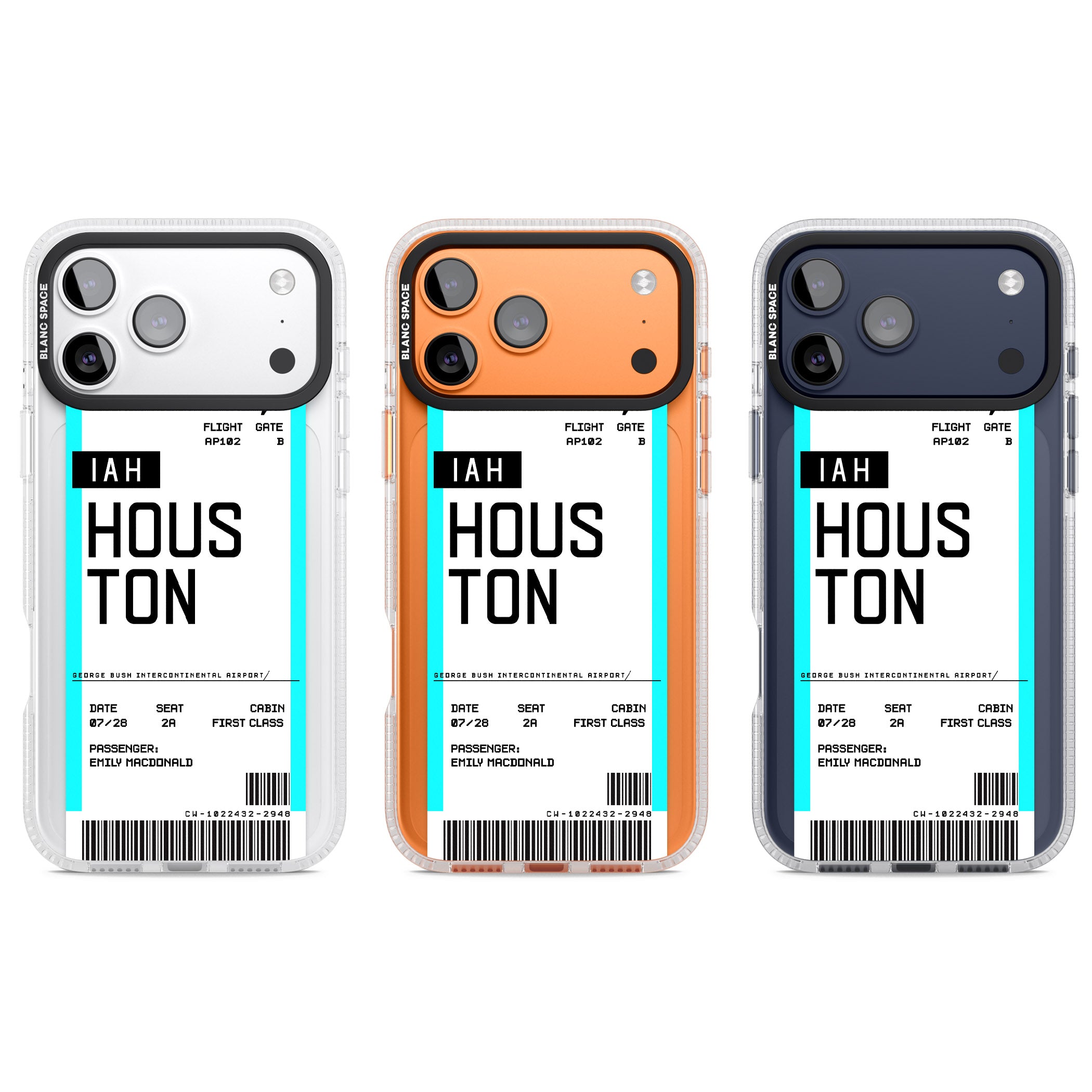 Personalised Houston Boarding Pass iPhone 17 Pro Impact Air Clear Phone Case APT Impact Protection