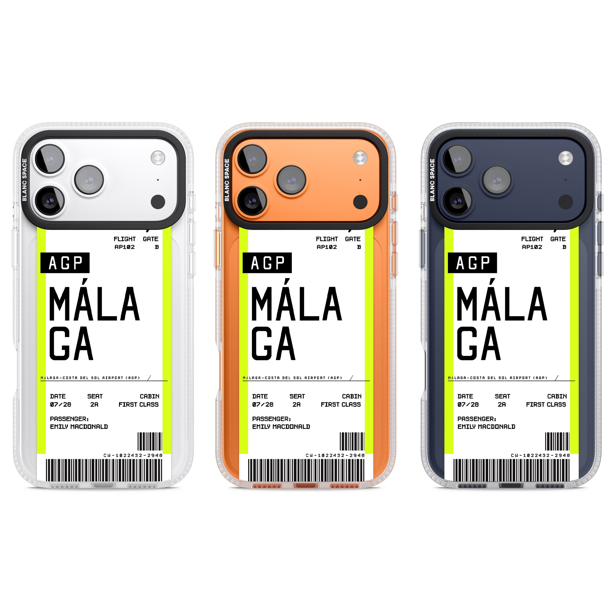 Personalised Málaga Boarding Pass iPhone 17 Pro Impact Air Clear Phone Case APT Impact Protection