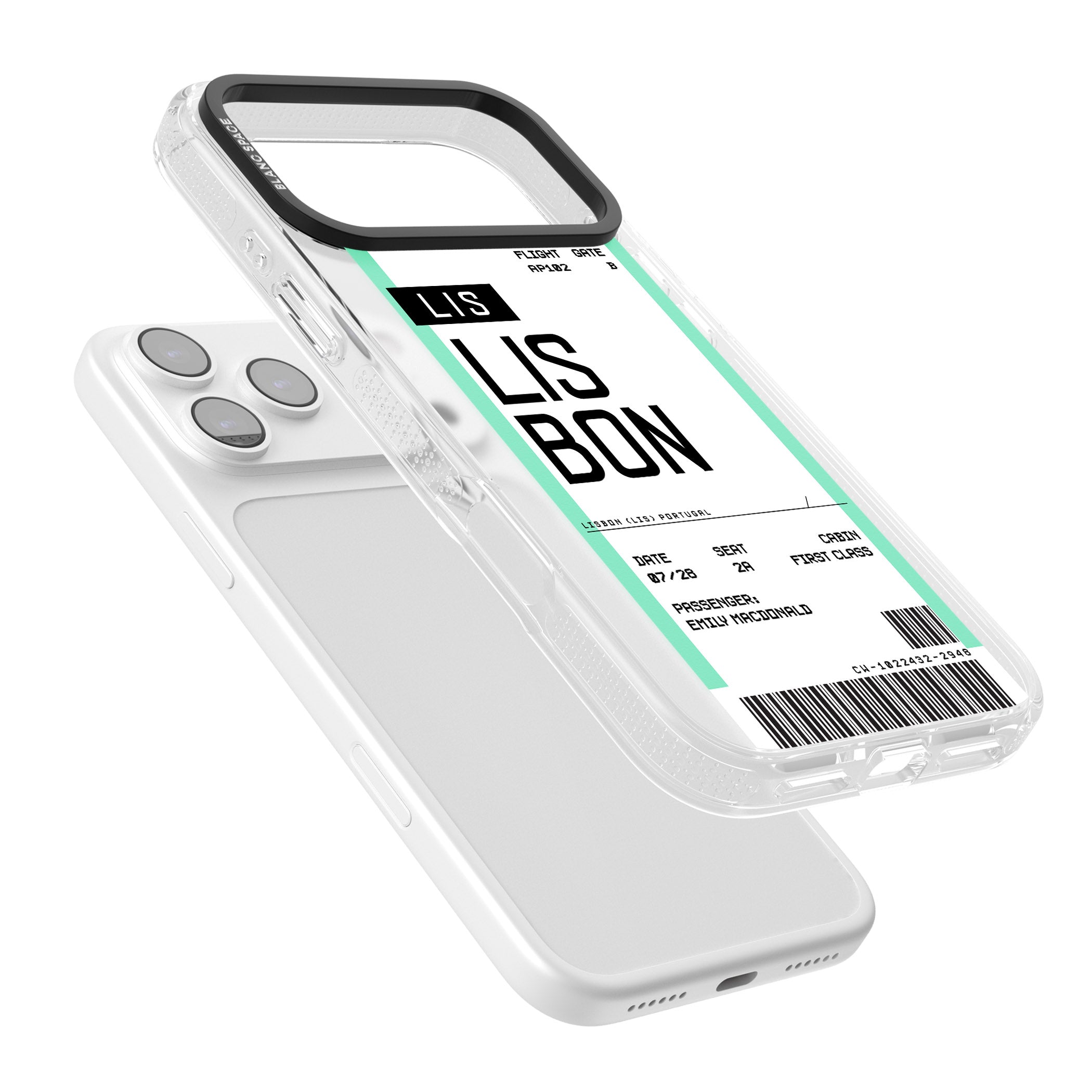 Personalised Lisbon Boarding Pass iPhone 17 Pro Impact Air Clear Phone Case Colours