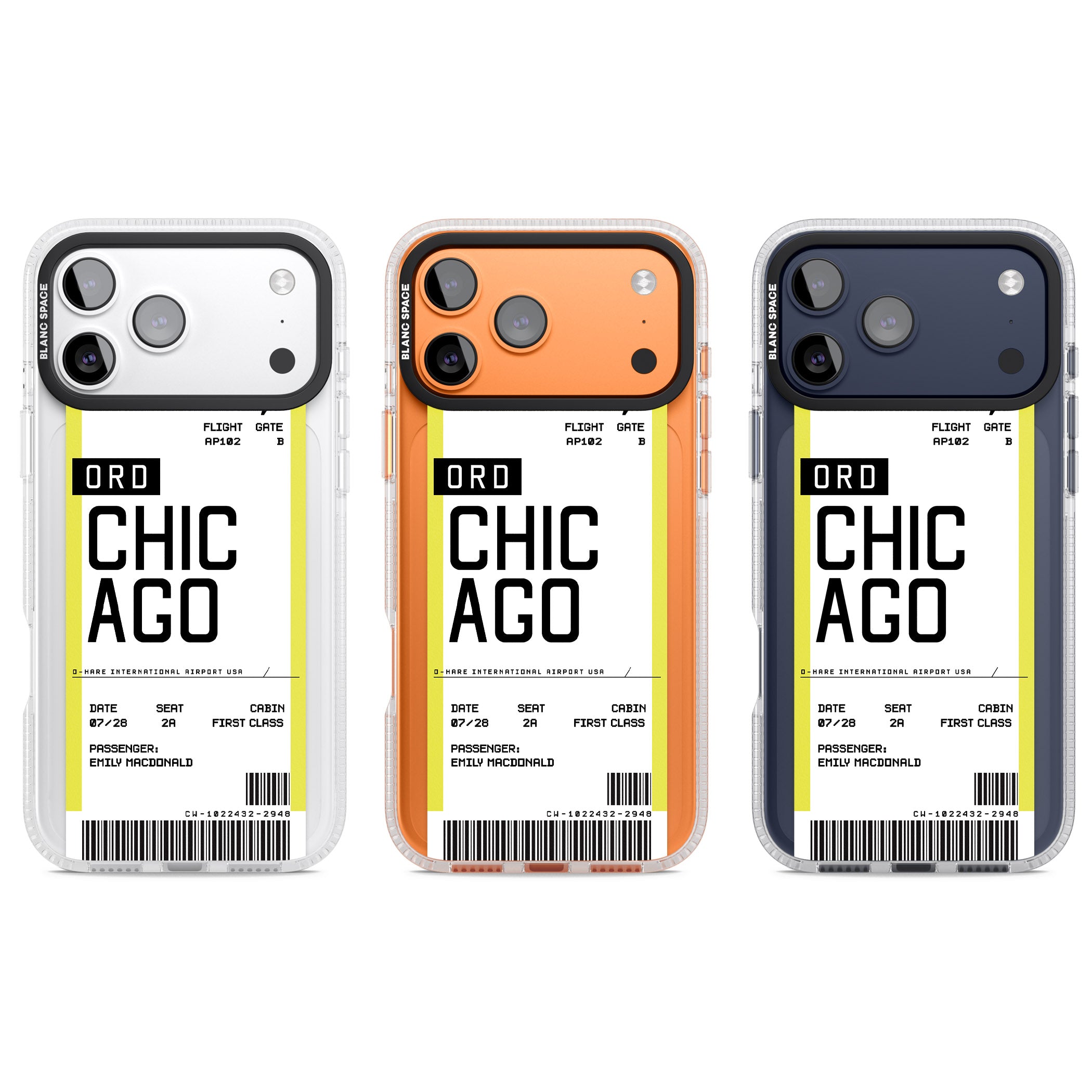 Personalised Chicago Boarding Pass iPhone 17 Pro Impact Air Clear Phone Case APT Impact Protection