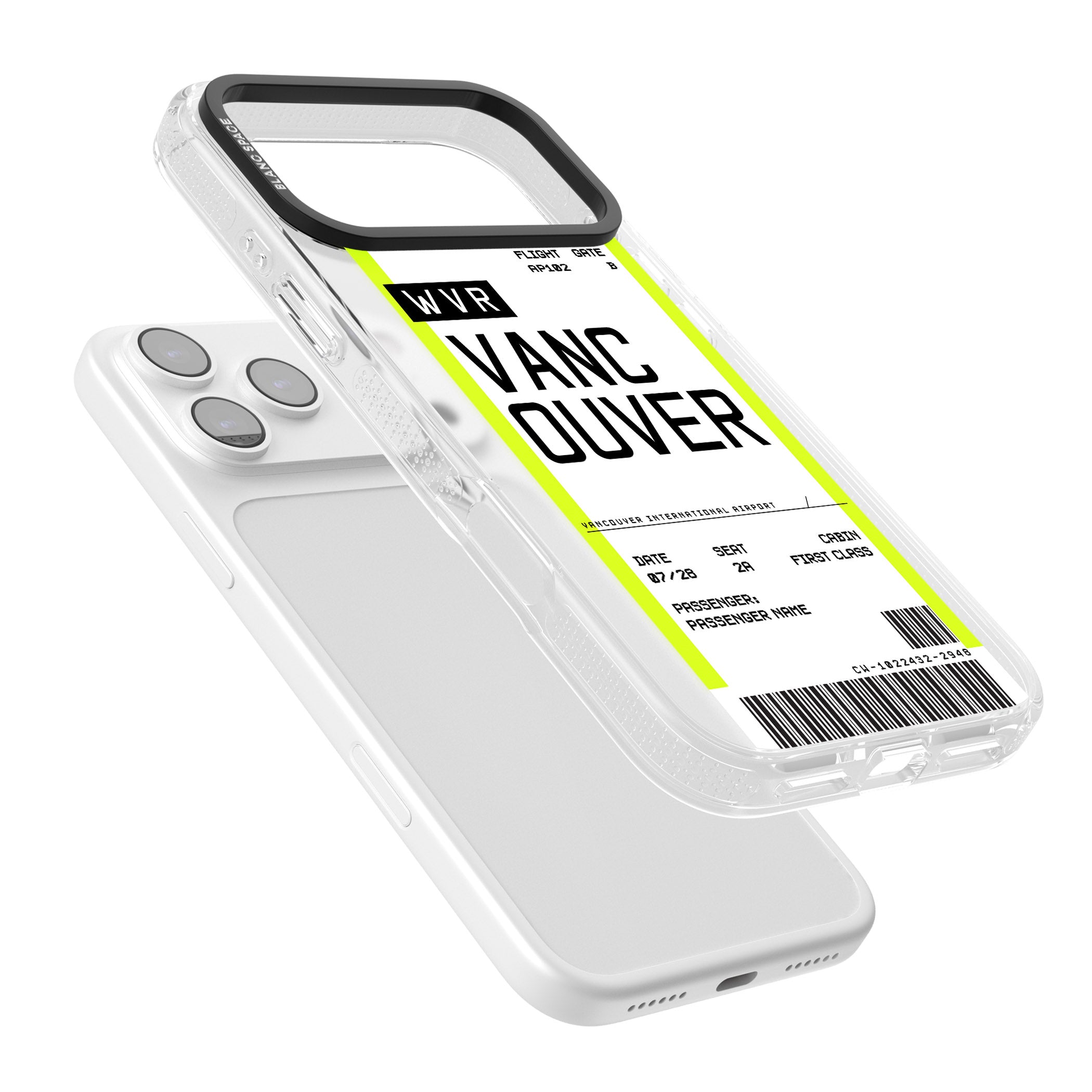 Personalised Vancouver Boarding Pass iPhone 17 Pro Impact Air Clear Phone Case Colours