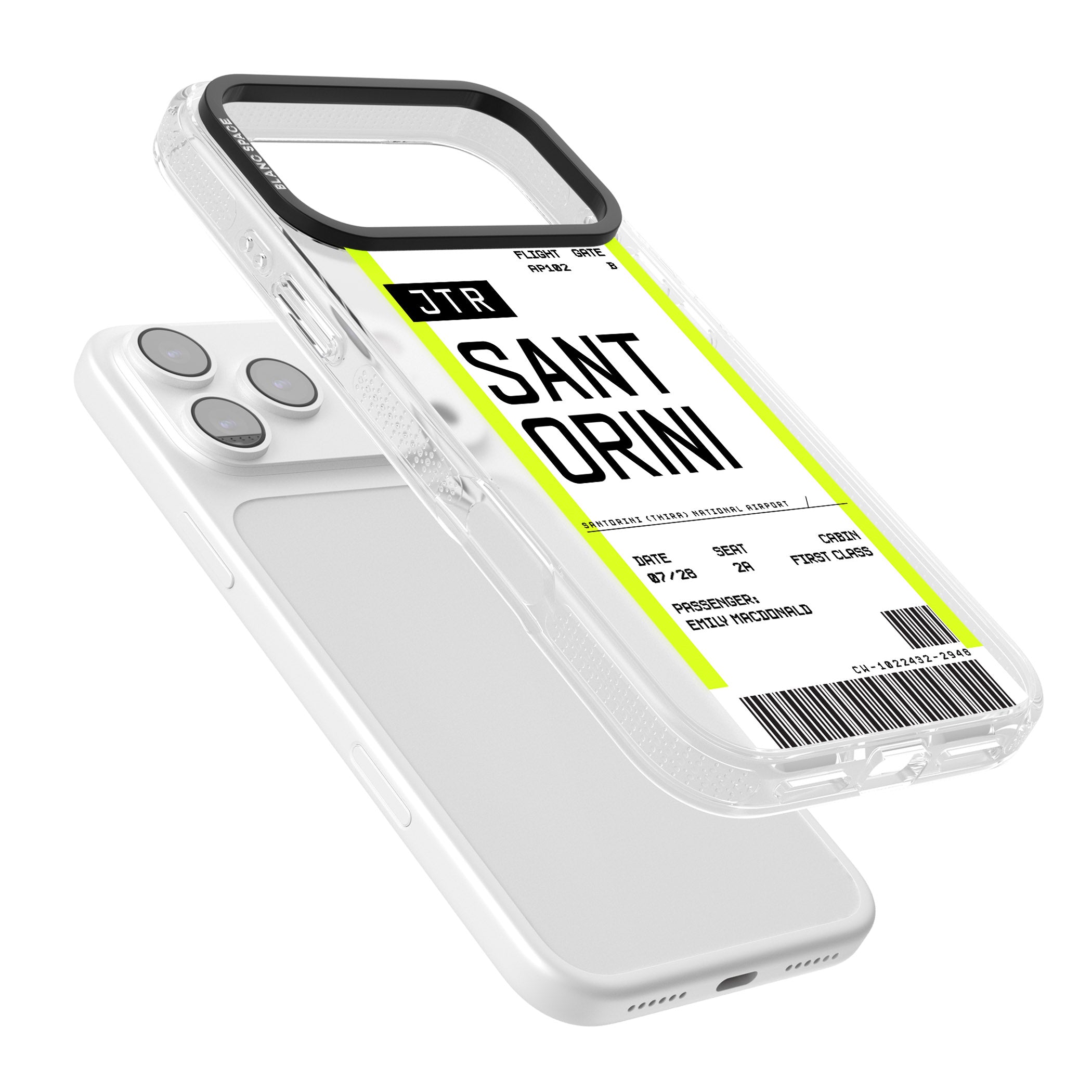 Personalised Santorini Boarding Pass iPhone 17 Pro Impact Air Clear Phone Case Colours