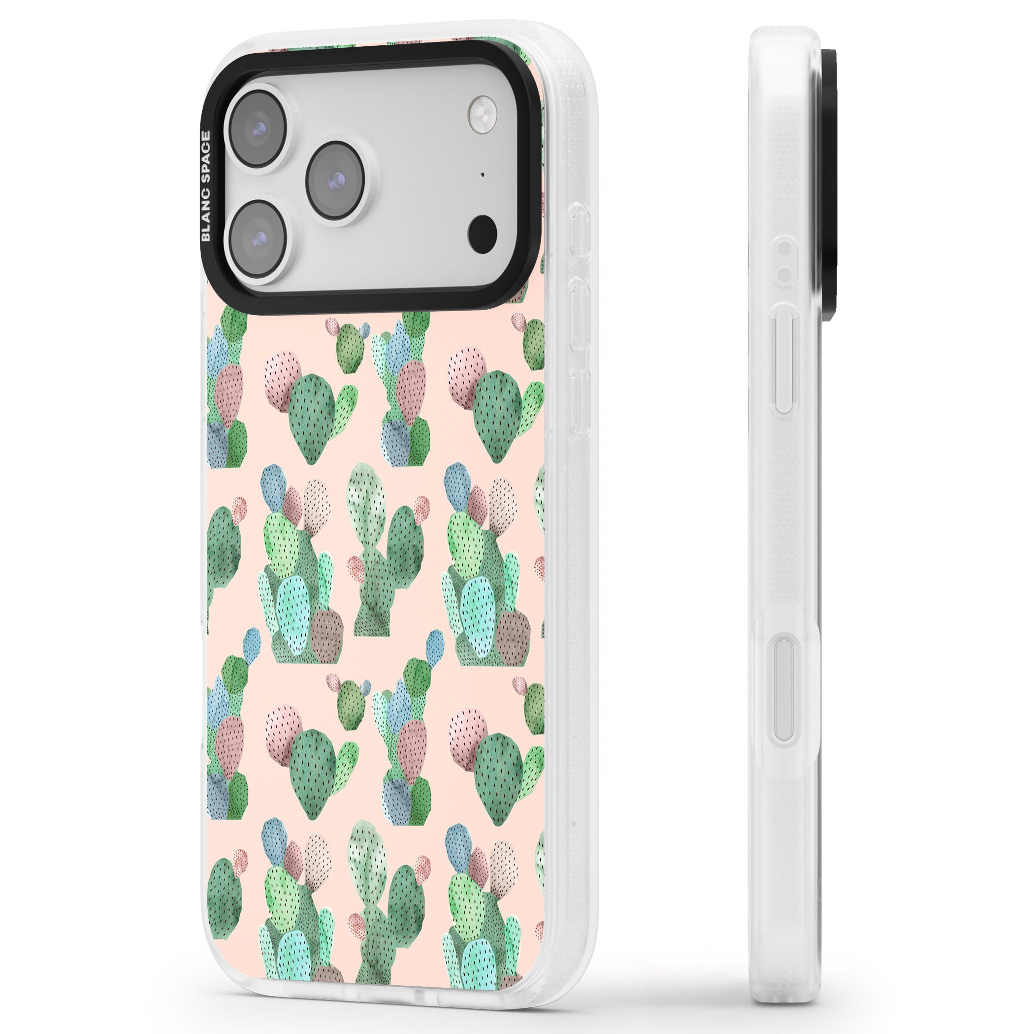 Pink Cactus iPhone 17 Pro Max Impact Air Clear Phone Case Side Profile