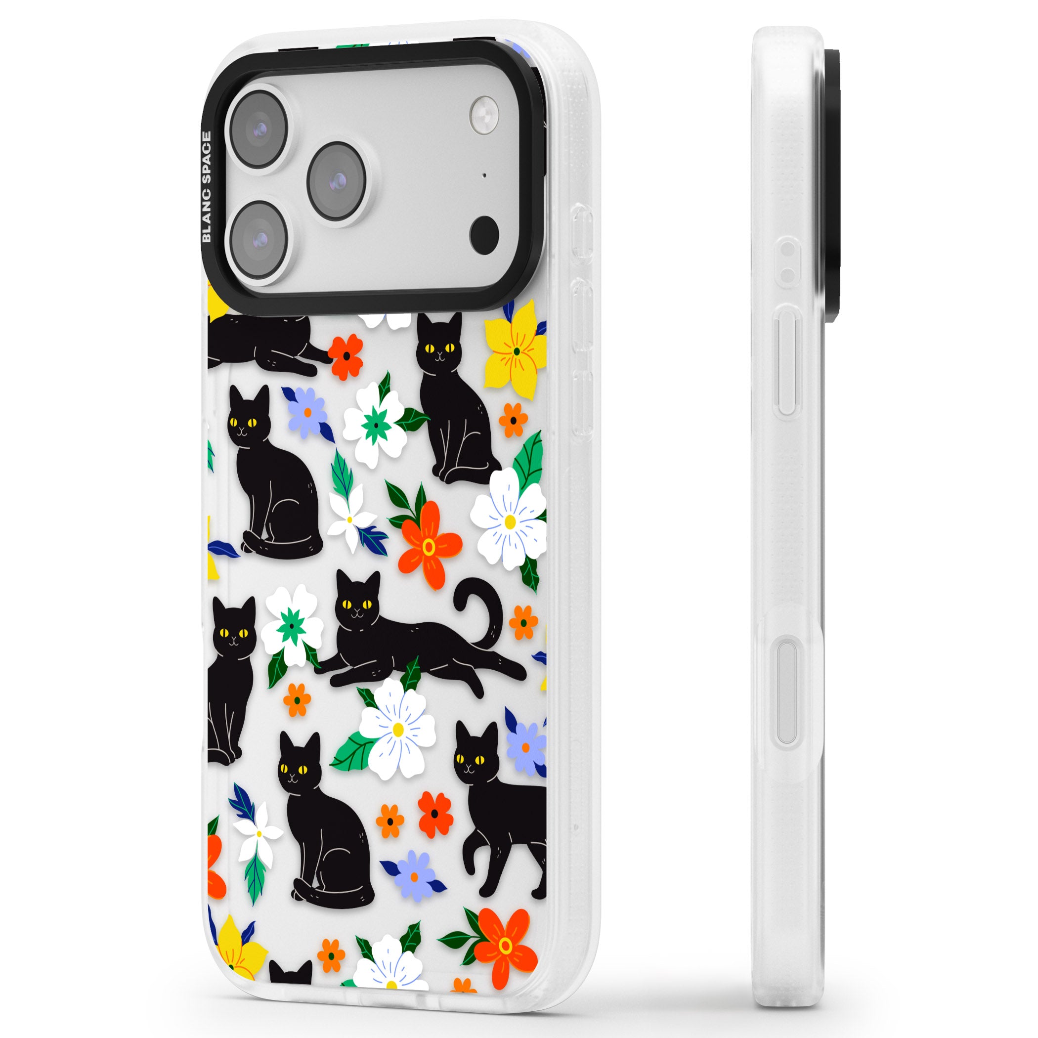 Cats Flowers iPhone 17 Pro Max Impact Air Clear Phone Case Side Profile