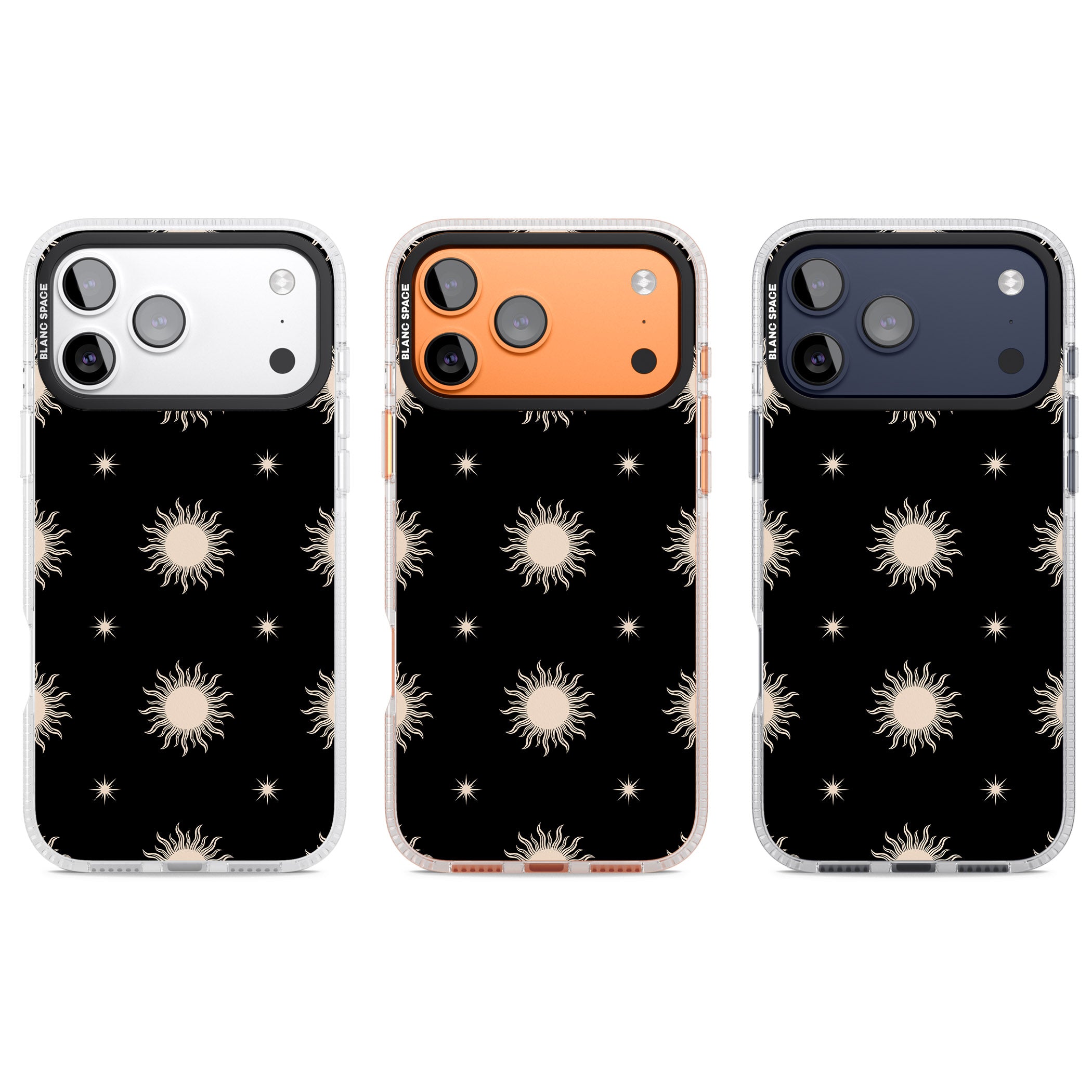 Celestial Patterns Classic Suns (Black) iPhone 17 Pro Impact Air Clear Phone Case APT Impact Protection