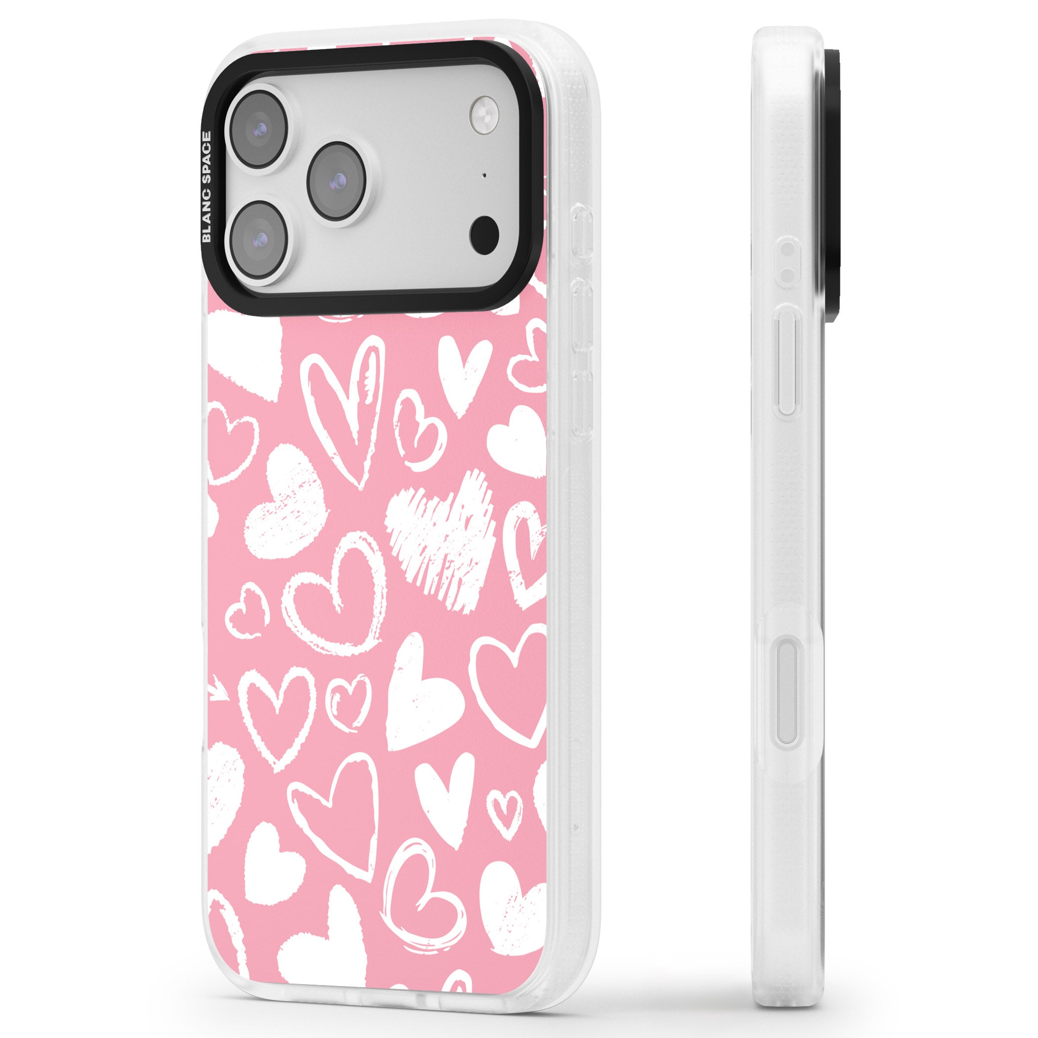 Chalk Hearts iPhone 17 Pro Impact Air Clear Phone Case Side Profile