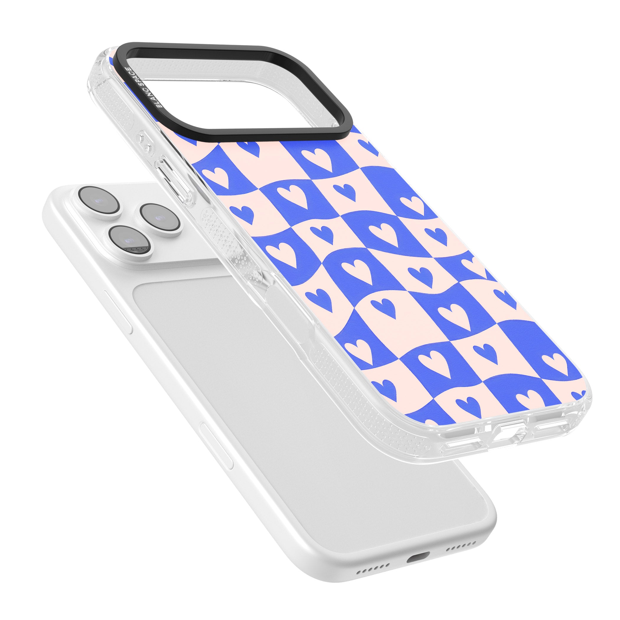 Blue Wavy Checked Hearts iPhone 17 Pro Impact Air Clear Phone Case Colours