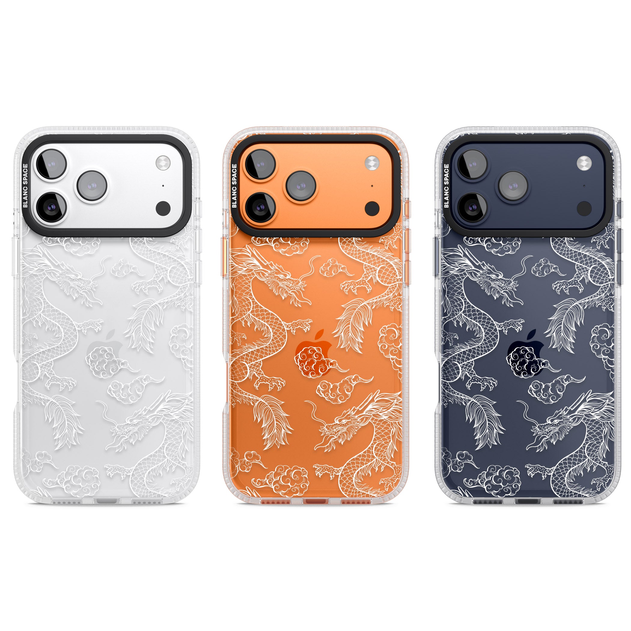 White Dragon Pattern iPhone 17 Pro Impact Air Clear Phone Case APT Impact Protection