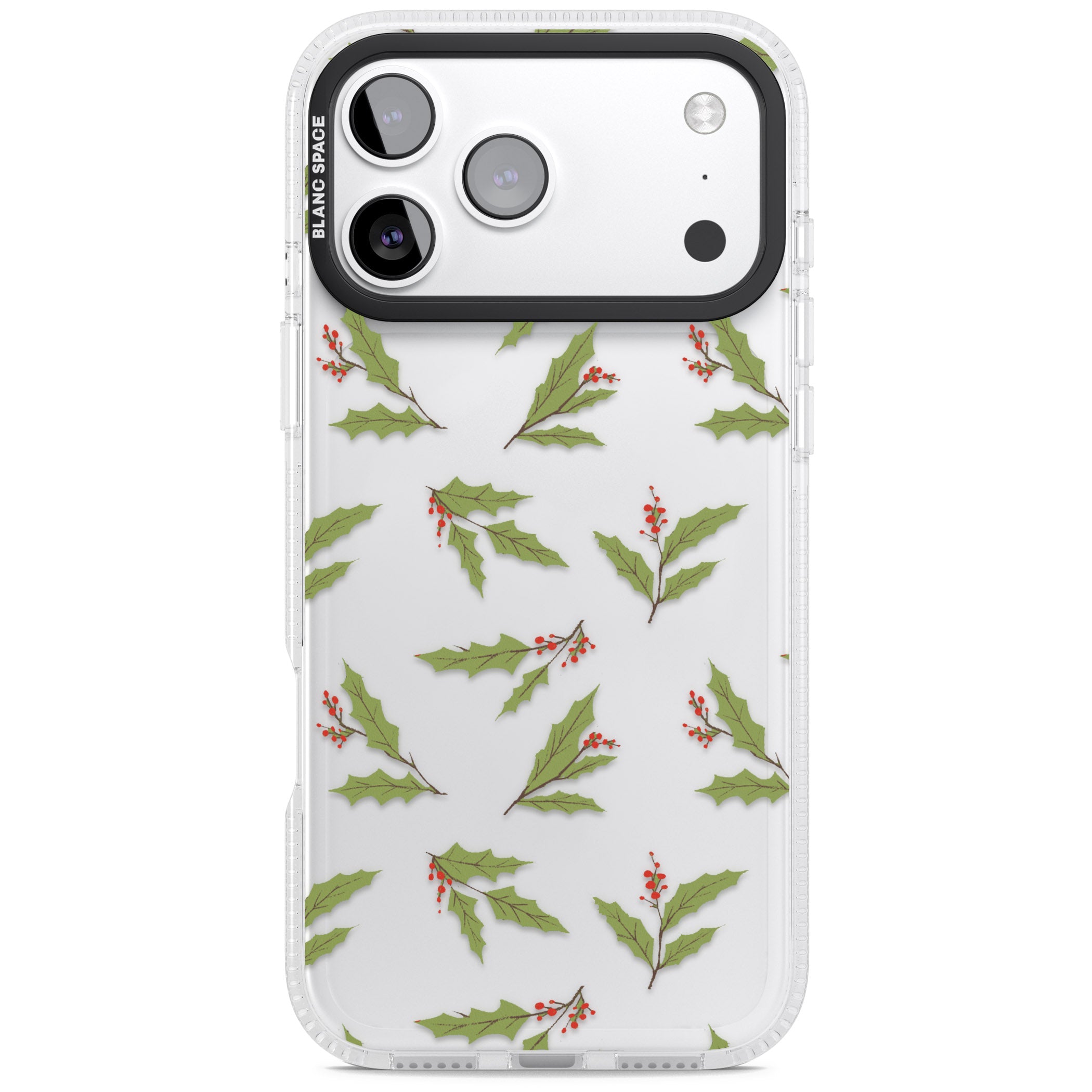 Christmas Holly Pattern iPhone 17 Pro Impact Air Clear Phone Case