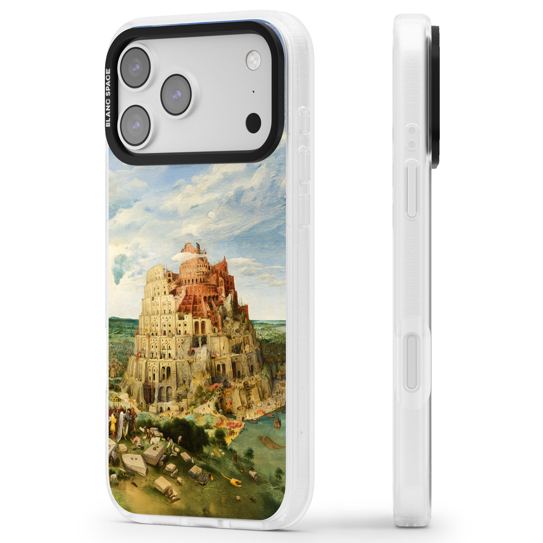 Tower Of Babel iPhone 17 Pro Impact Air Clear Phone Case Side Profile