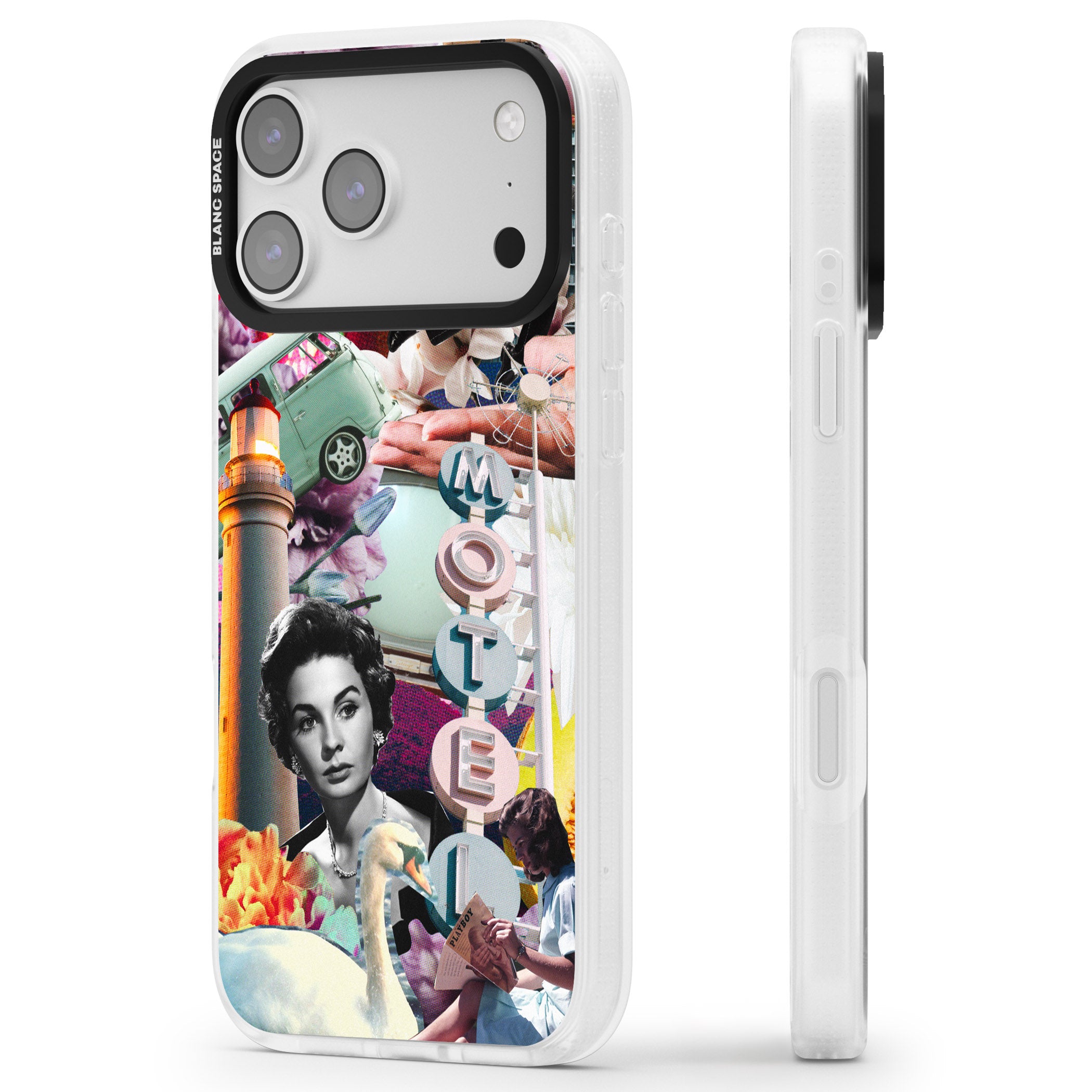Retro Motel Collage iPhone 17 Pro Impact Air Clear Phone Case Side Profile