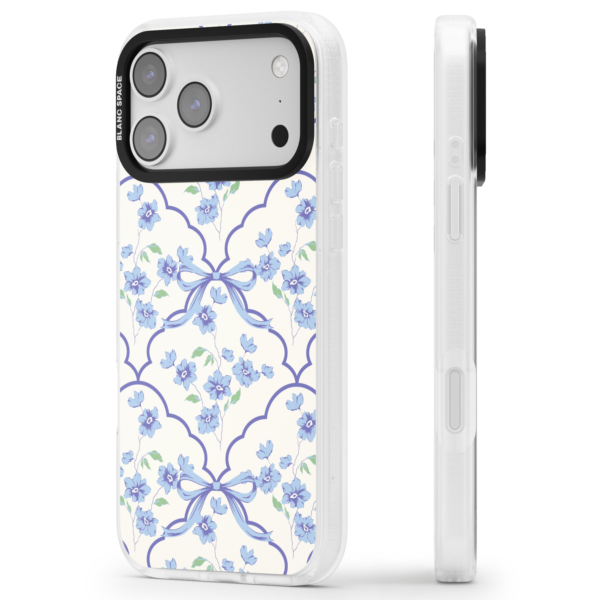 Blue Cottage Floral iPhone 17 Pro Max Impact Air Clear Phone Case Side Profile