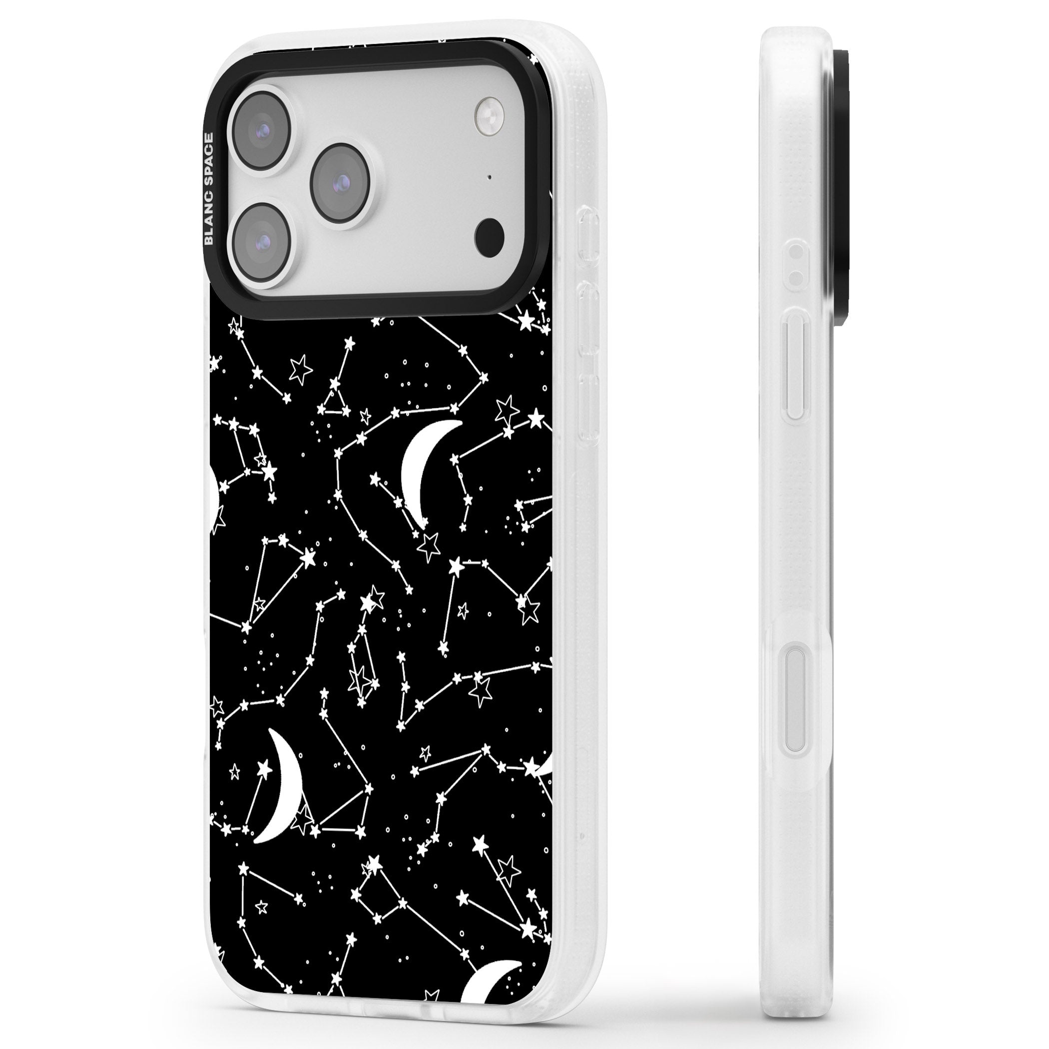Black Celestial Constellations iPhone 17 Pro Max Impact Air Clear Phone Case Side Profile