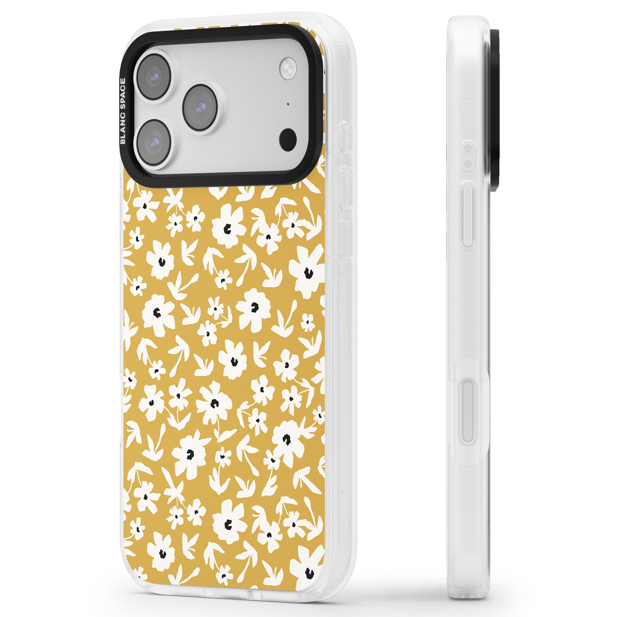 Mustard Floral iPhone 17 Pro Max Impact Air Clear Phone Case Side Profile