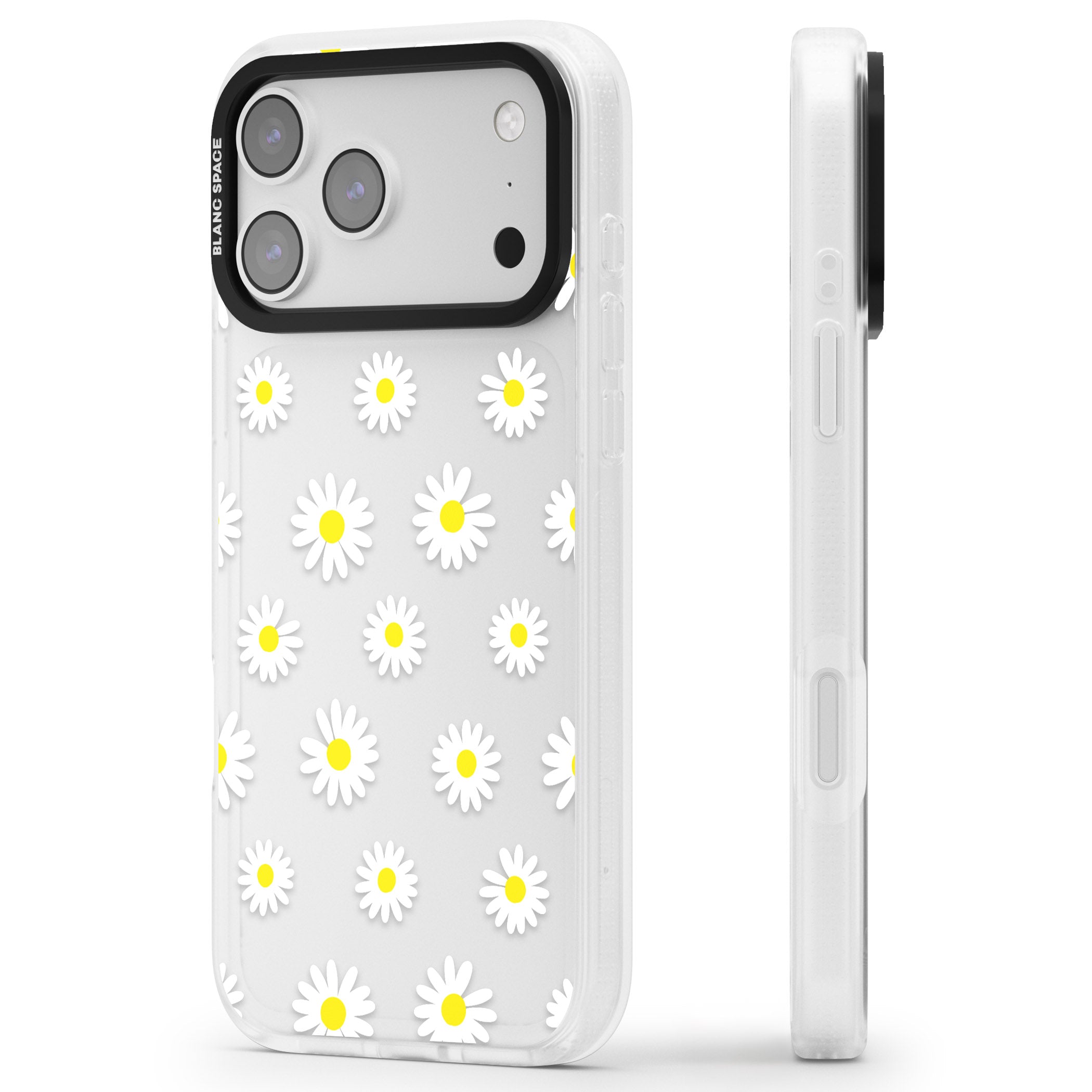 Personalised White Daisy Pattern iPhone 17 Pro Impact Air Clear Phone Case Side Profile