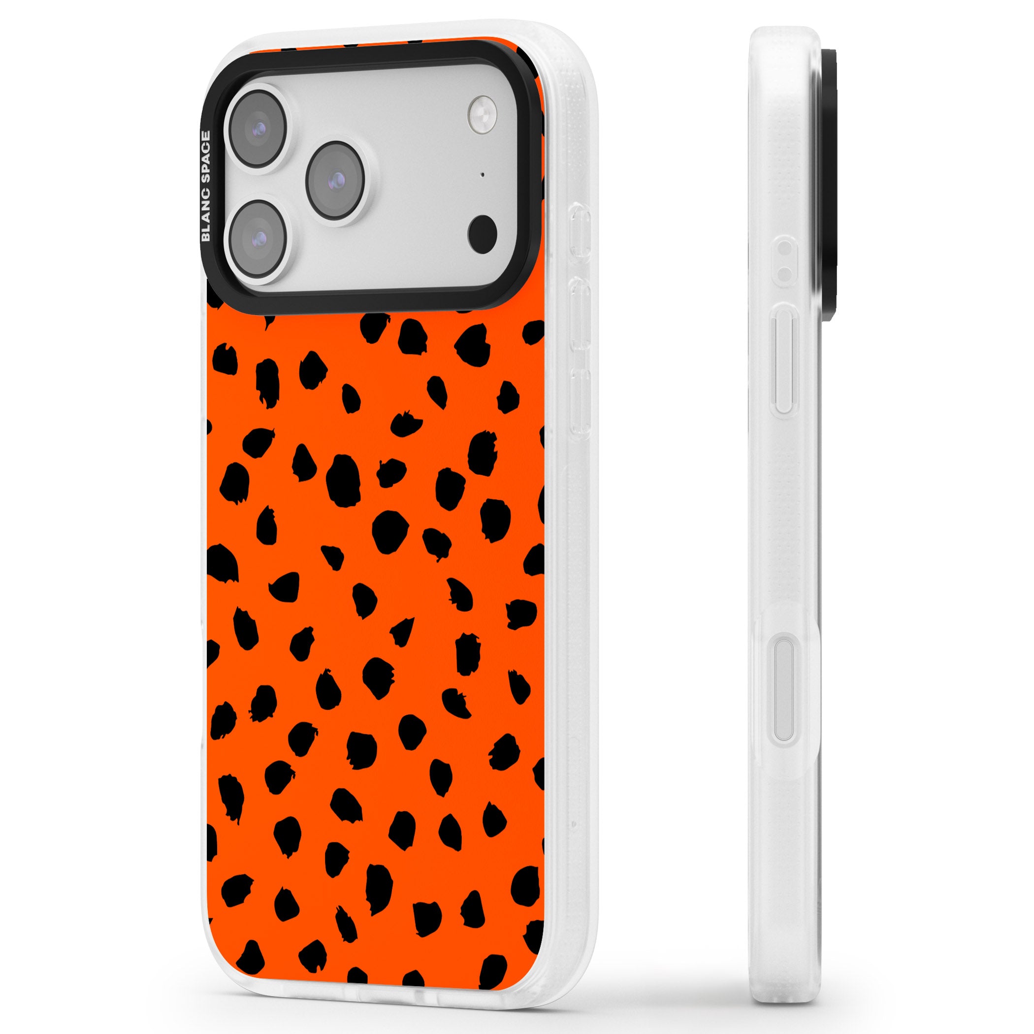 Bold Red Spot Print iPhone 17 Pro Max Impact Air Clear Phone Case Side Profile
