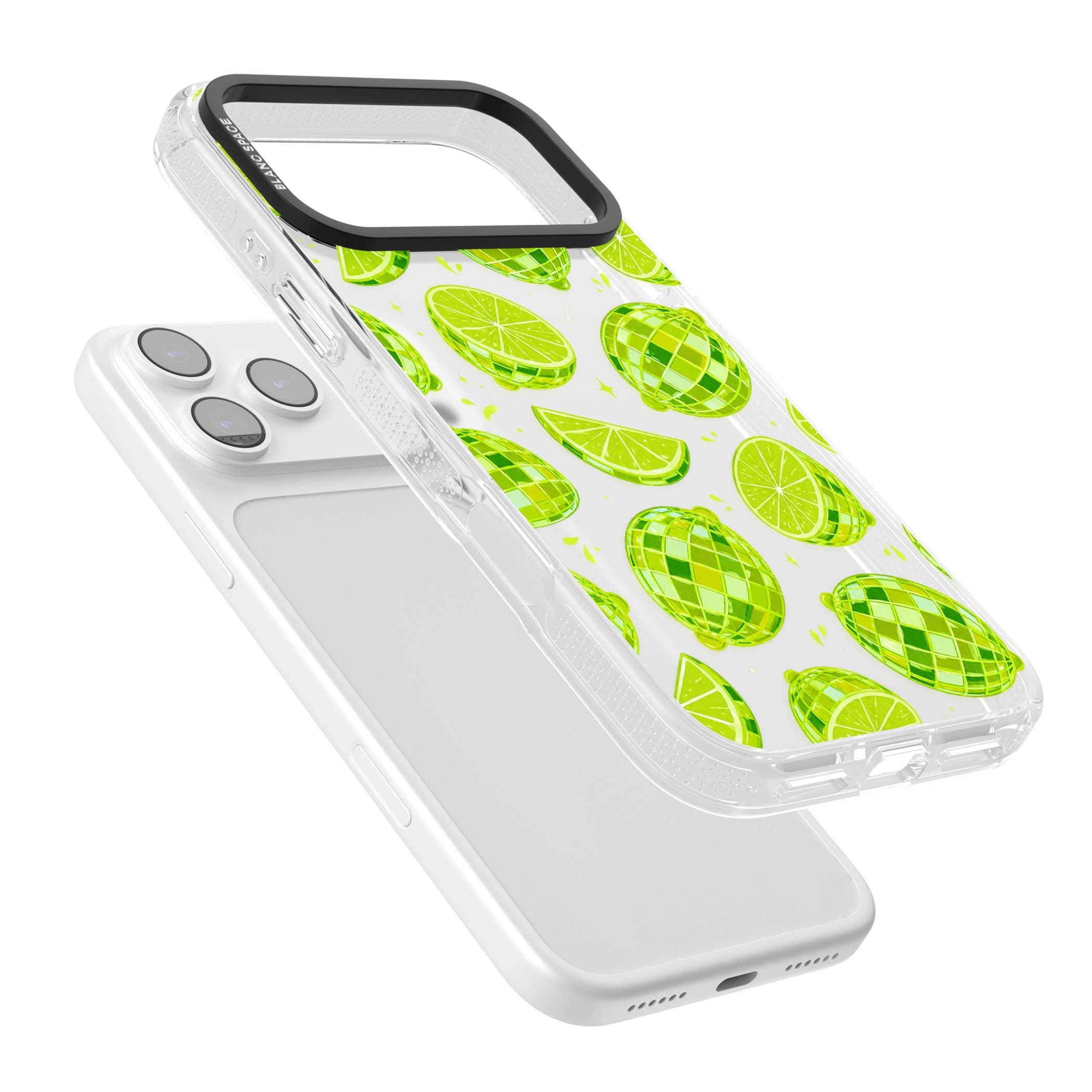 Disco Limes fruit aesthetic iPhone case featuring green disco balls, lime slices and citrus sparkles | Clear Case Impact Air case for iPhone 17 Pro, iPhone 17 Pro Max