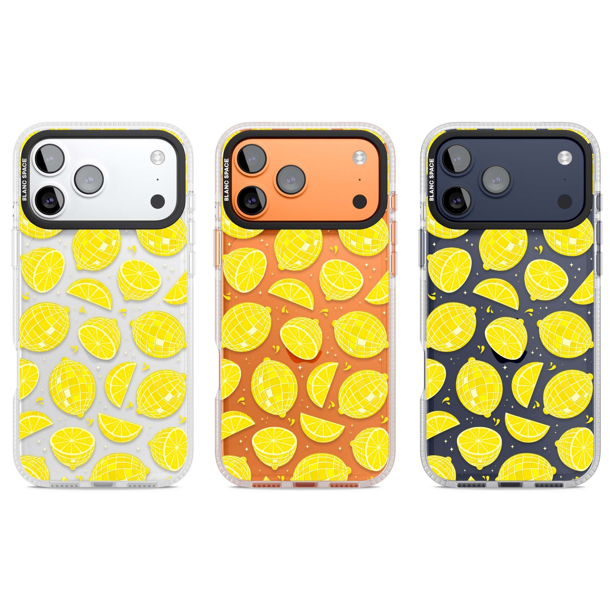 Disco Lemons citrus iPhone case featuring mirrorball lemons, sliced fruit and sparkle accents | Clear Case Impact Air case for iPhone 17 Pro, iPhone 17 Pro Max