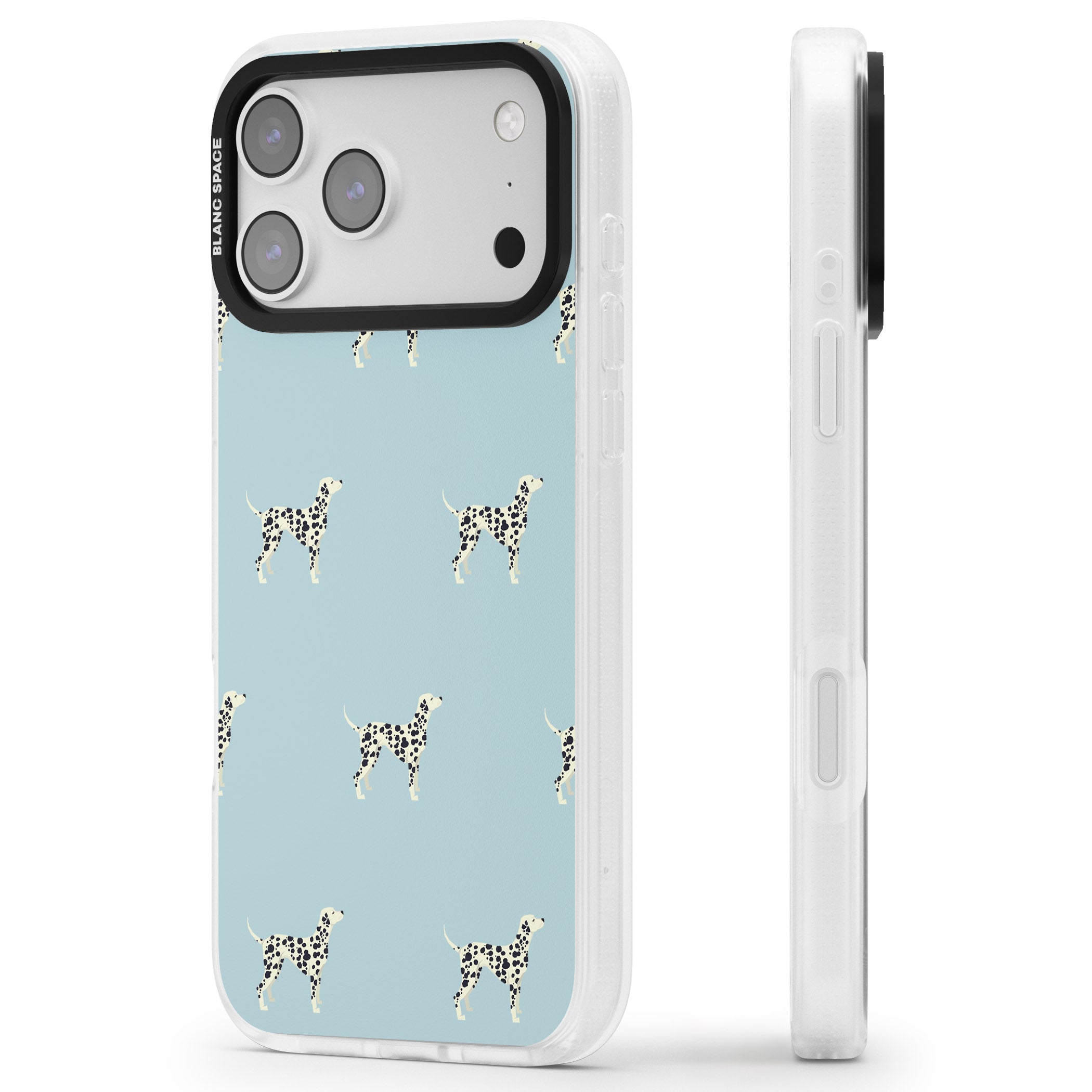 Dalmatian Pattern iPhone 17 Pro Impact Air Clear Phone Case Side Profile