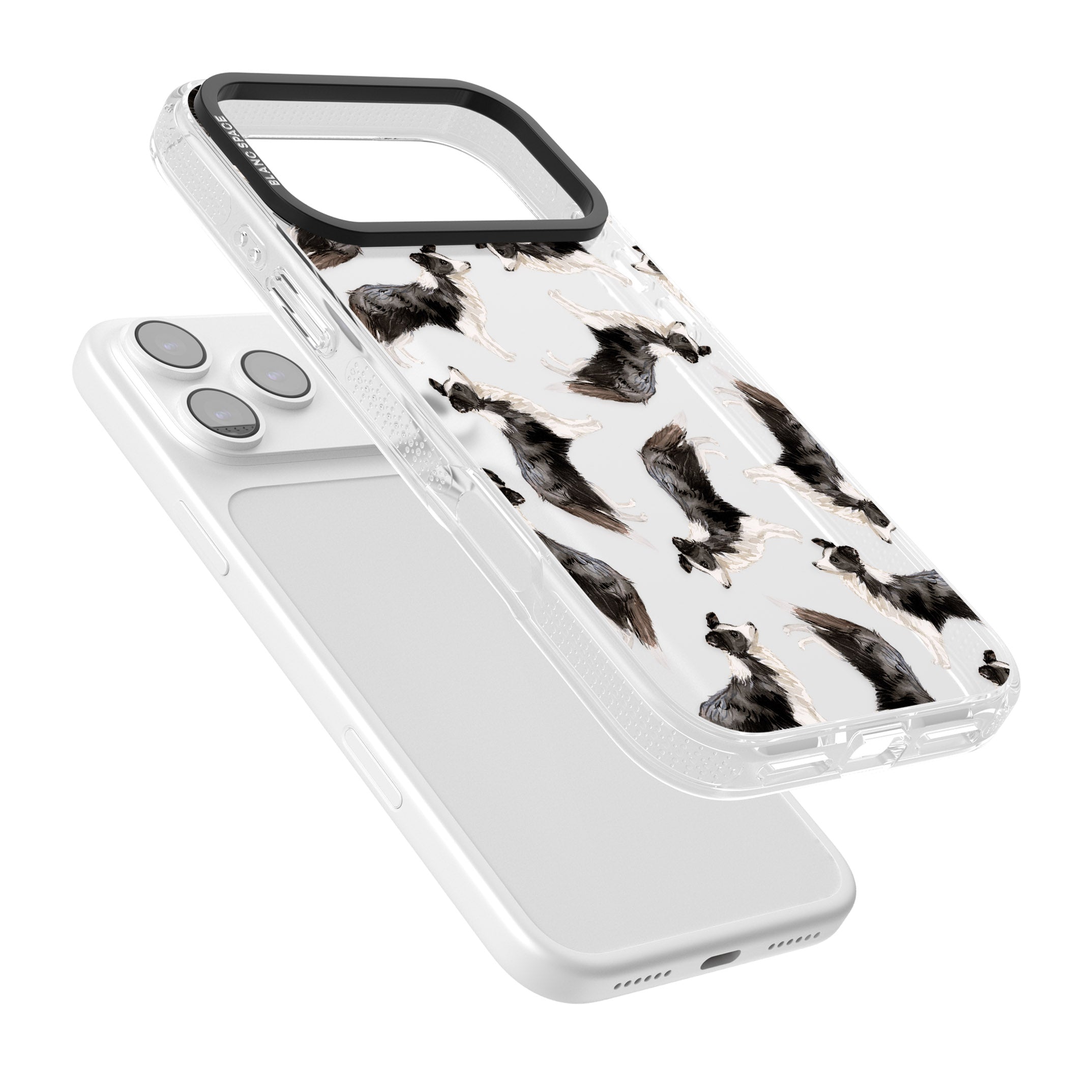 Border Collie Pattern Watercolour iPhone 17 Pro Max Impact Air Clear Phone Case Colours