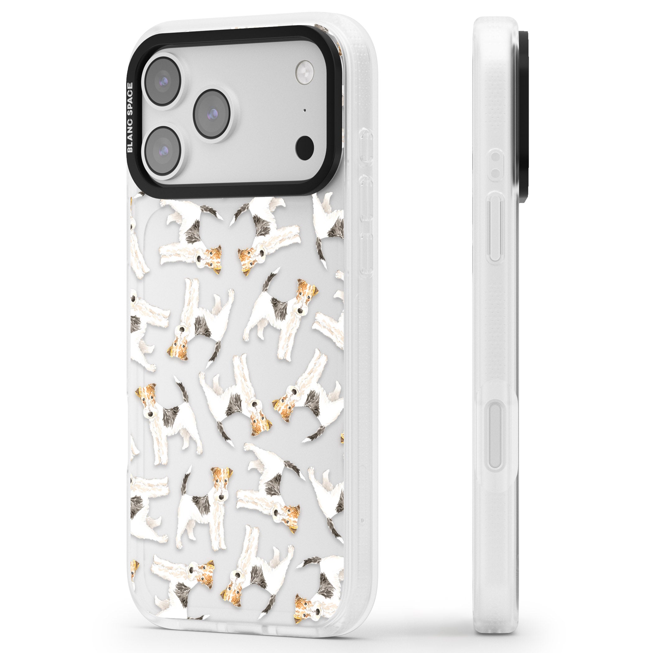 Wire Haired Fox Terrier Dog Pattern iPhone 17 Pro Impact Air Clear Phone Case Side Profile