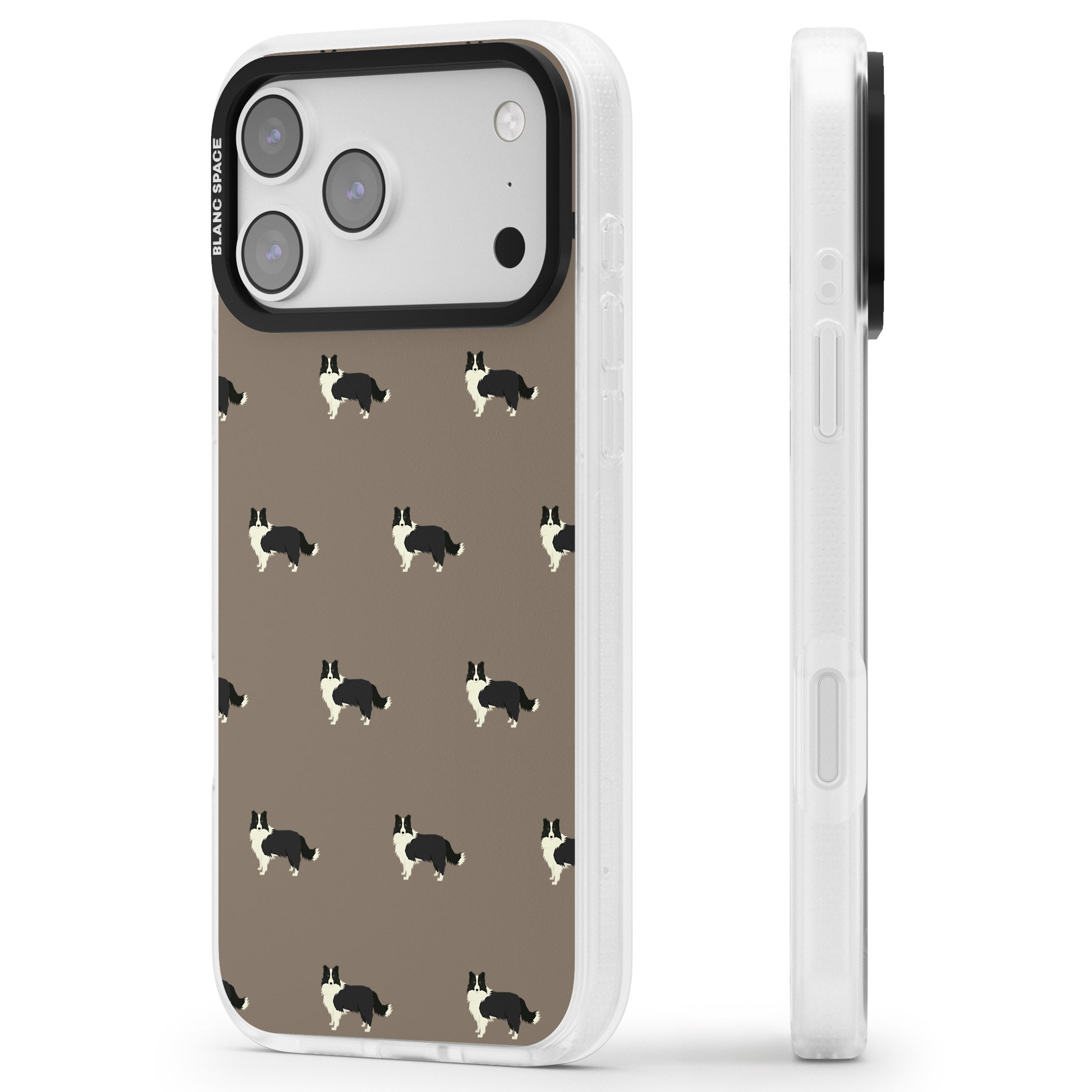 Border Collie Pattern Classic iPhone 17 Pro Impact Air Clear Phone Case Side Profile