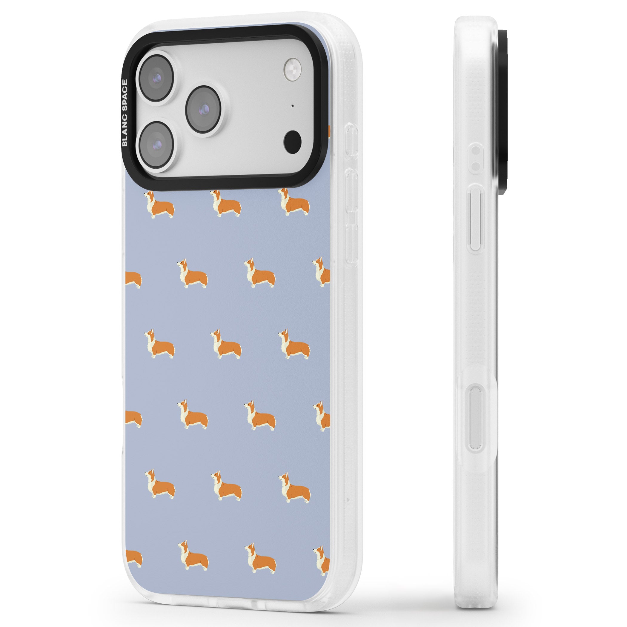 Corgi Pattern iPhone 17 Pro Impact Air Clear Phone Case Side Profile