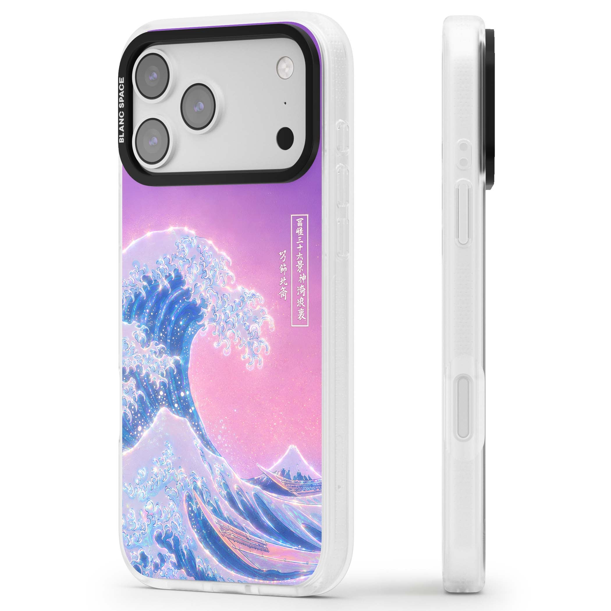 The Great Opal Wave Japanese iPhone case featuring Hokusai's great wave in iridescent pastels with lilac sky and Mou | Clear Case Impact Air case for iPhone 17 Pro, iPhone 17 Pro Max