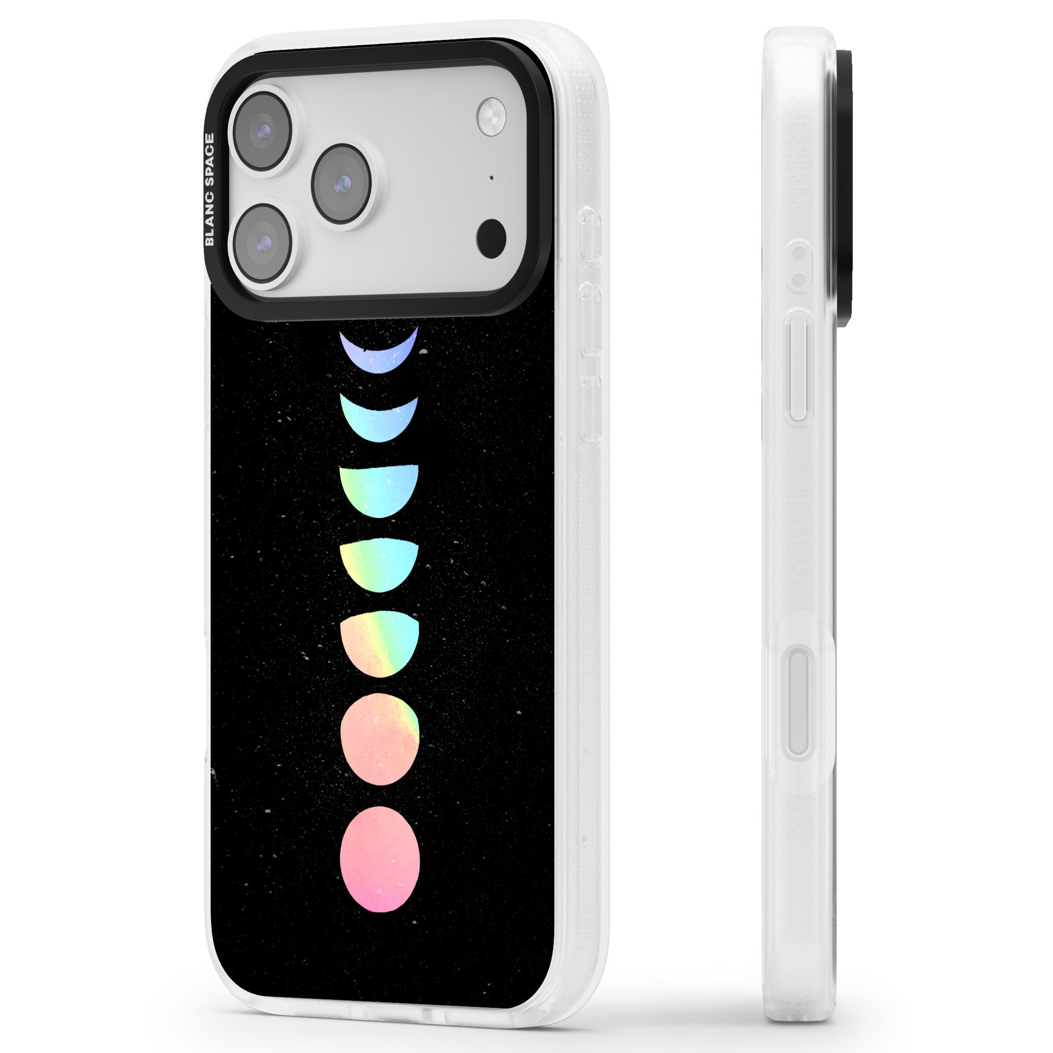 Pastel Moon Phases iPhone 17 Pro Impact Air Clear Phone Case Side Profile