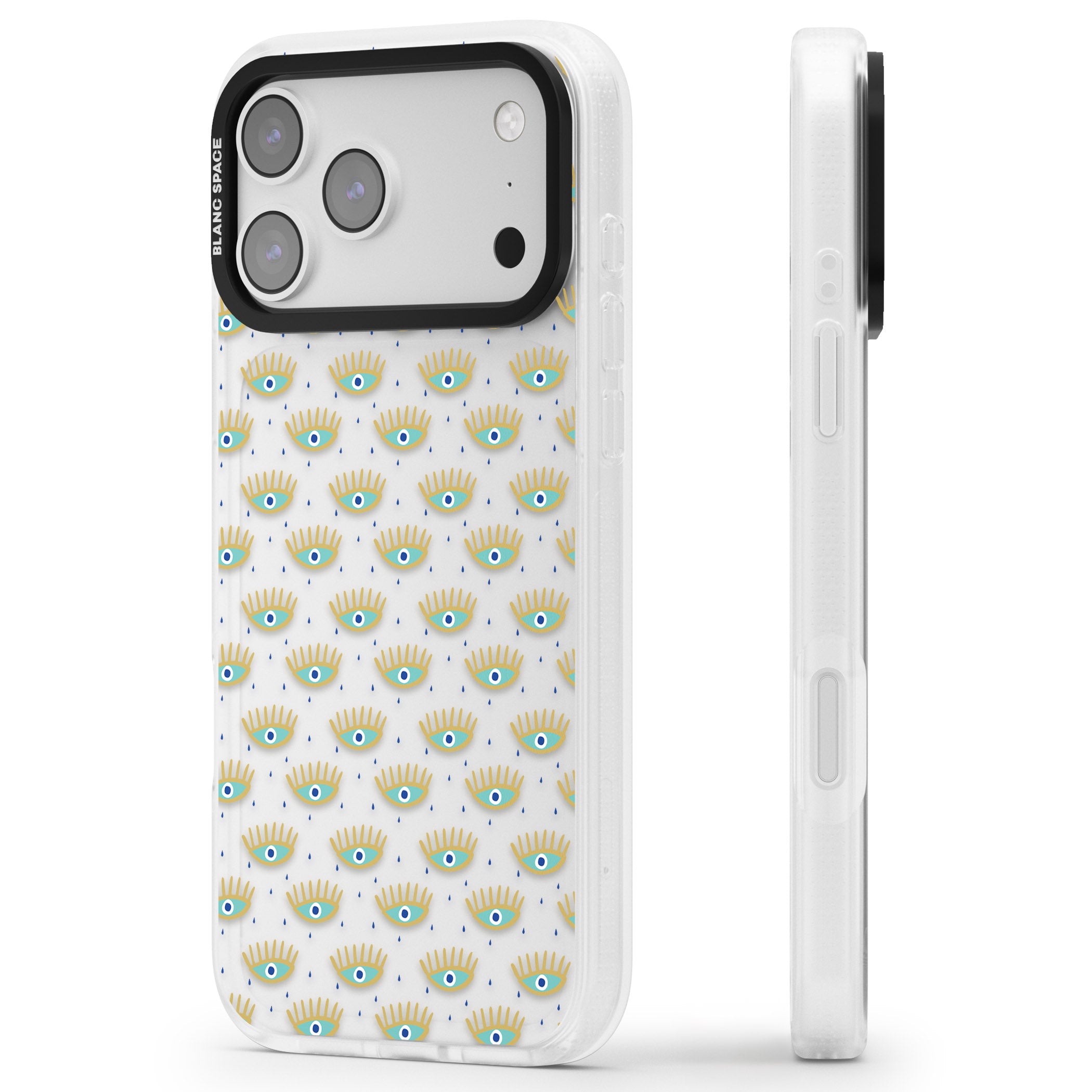 Crying Eyes Pattern iPhone 17 Pro Impact Air Clear Phone Case Side Profile