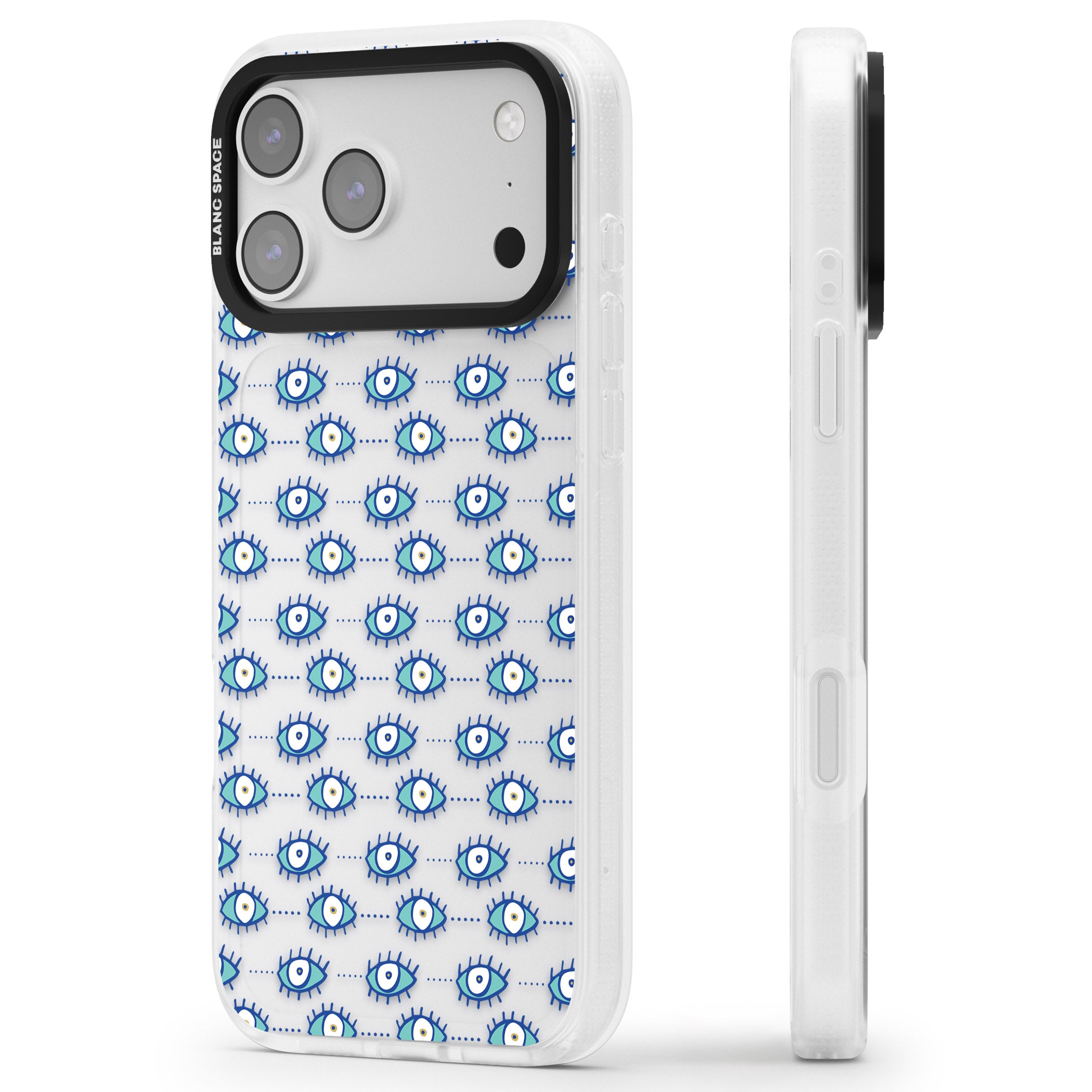 Psychedelic Eyes iPhone 17 Pro Impact Air Clear Phone Case Side Profile