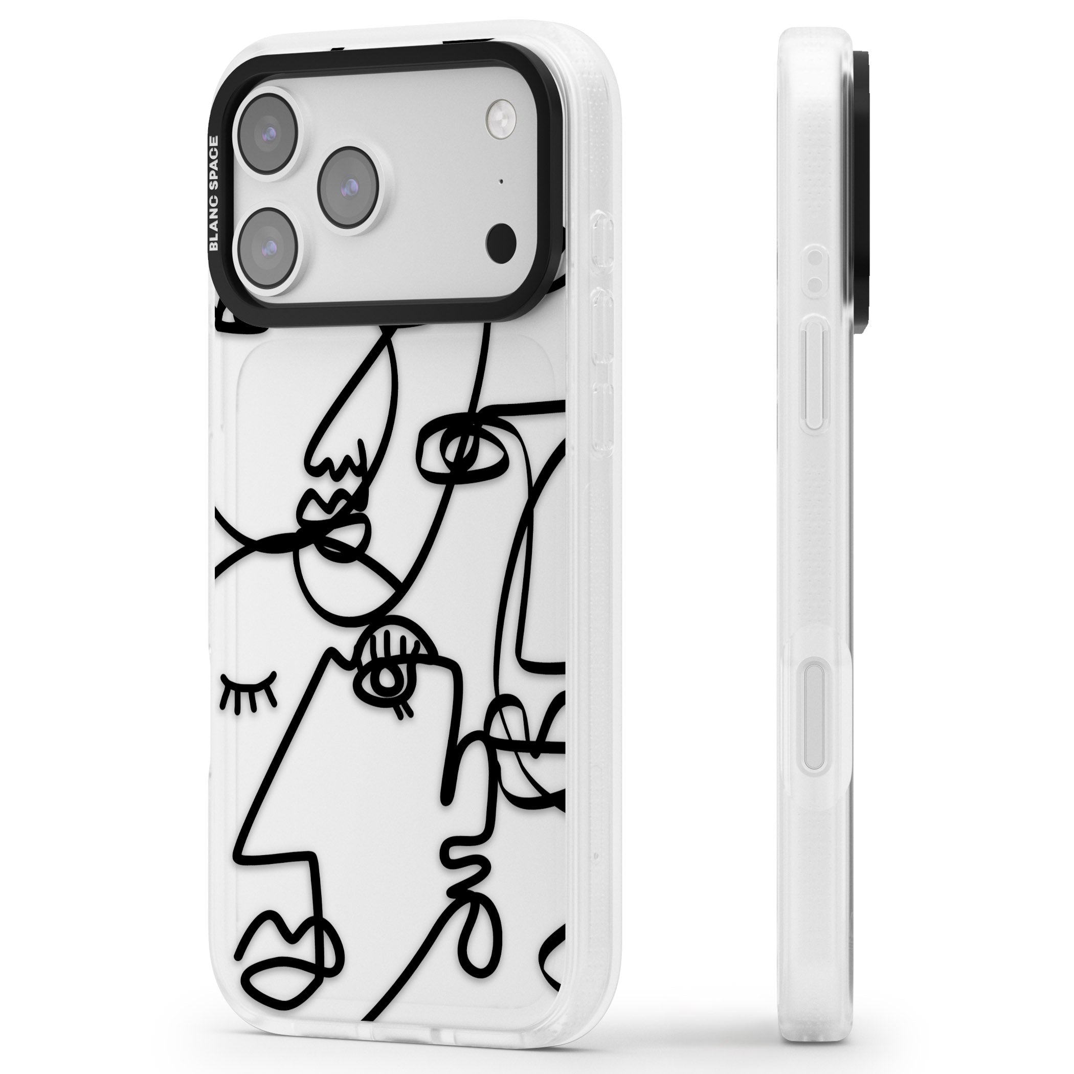 Abstract Line Art Black Clear iPhone 17 Pro Impact Air Clear Phone Case Side Profile