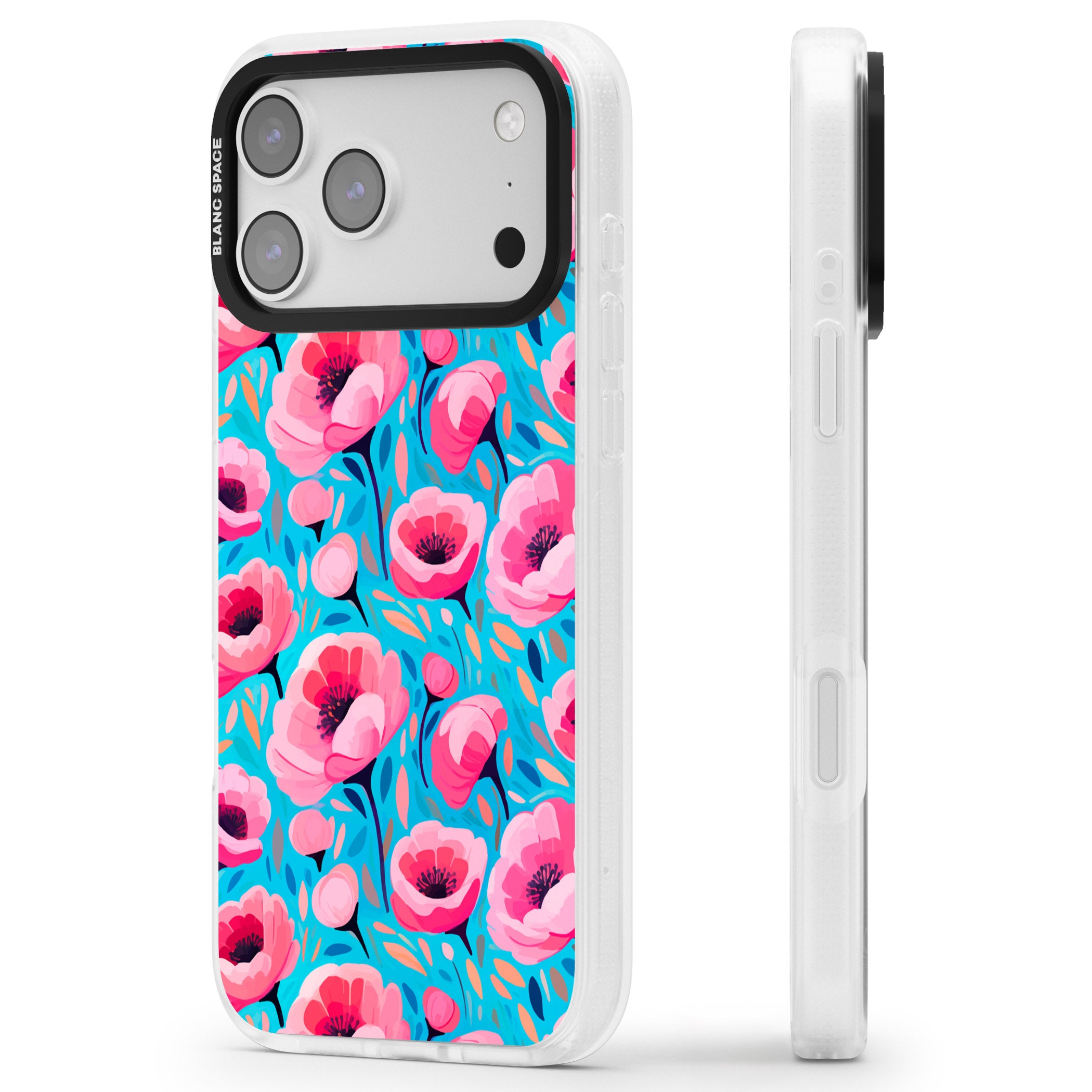 Tropical Pink Poppies iPhone 17 Pro Max Impact Air Clear Phone Case Side Profile