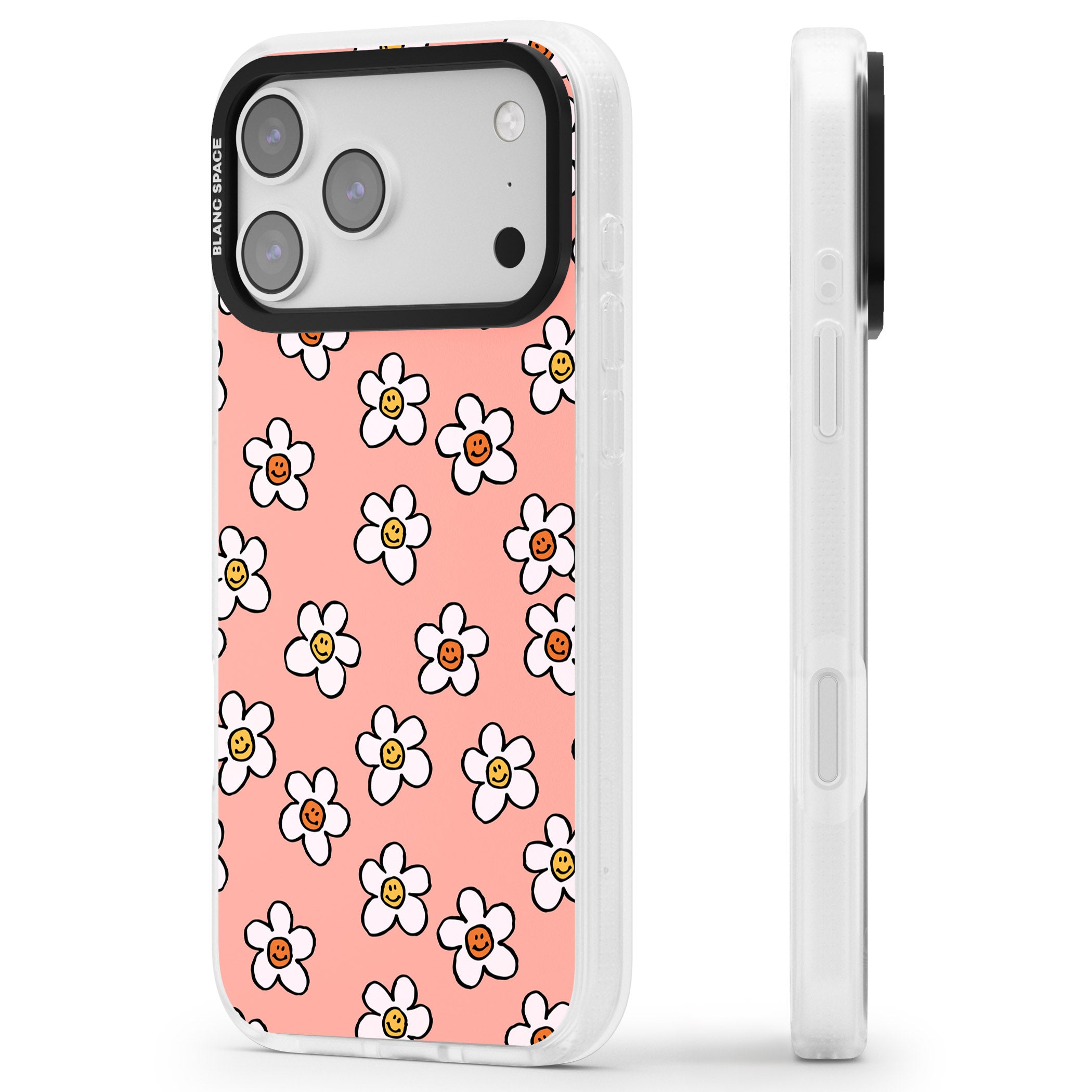 Peachy Daisy Smiles iPhone 17 Pro Max Impact Air Clear Phone Case Side Profile
