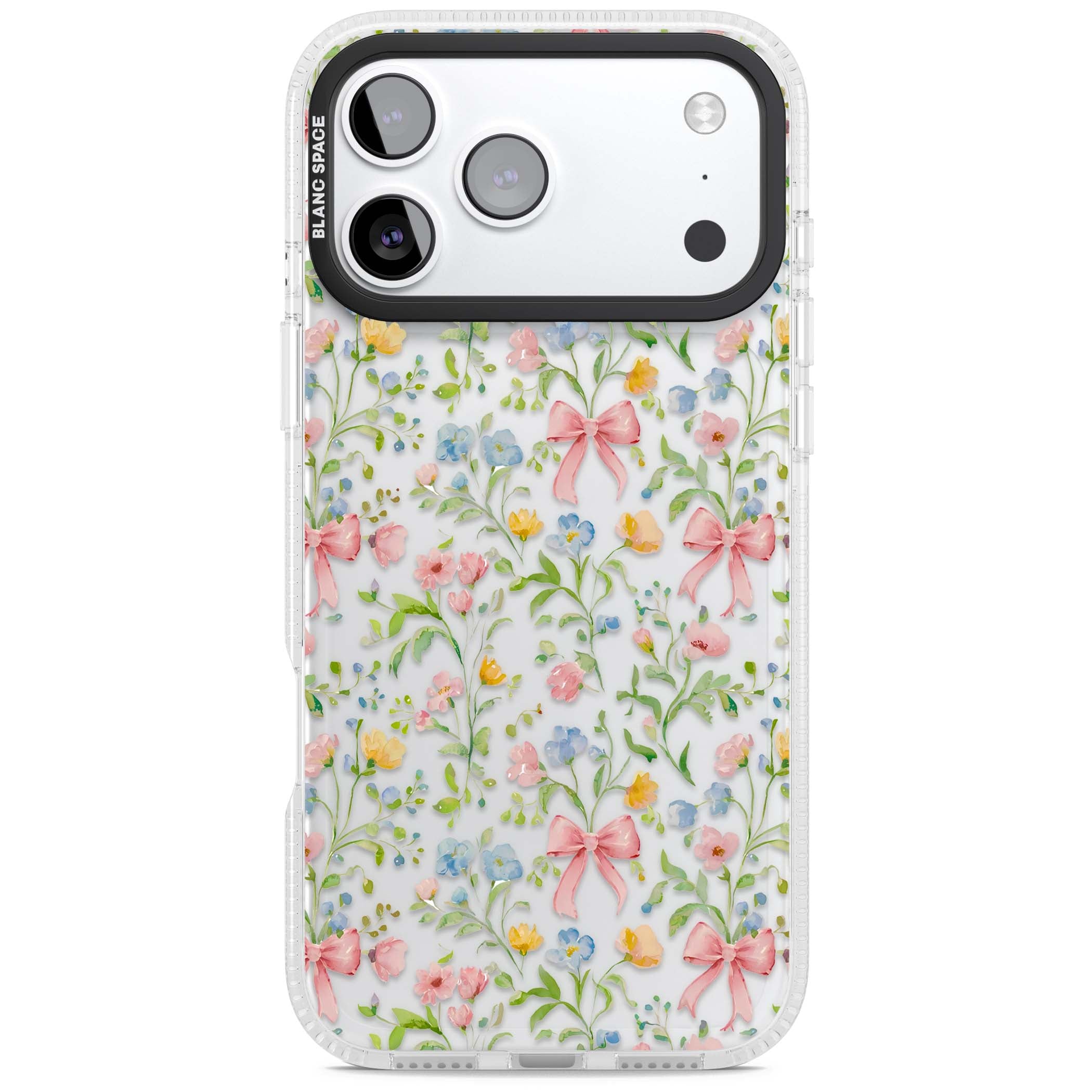 Ribbons & Wildflowers cottagecore iPhone case featuring watercolor wildflowers, pink satin bows, and delicate spring blooms o | Clear Case Impact Air case for iPhone 17 Pro, iPhone 17 Pro Max