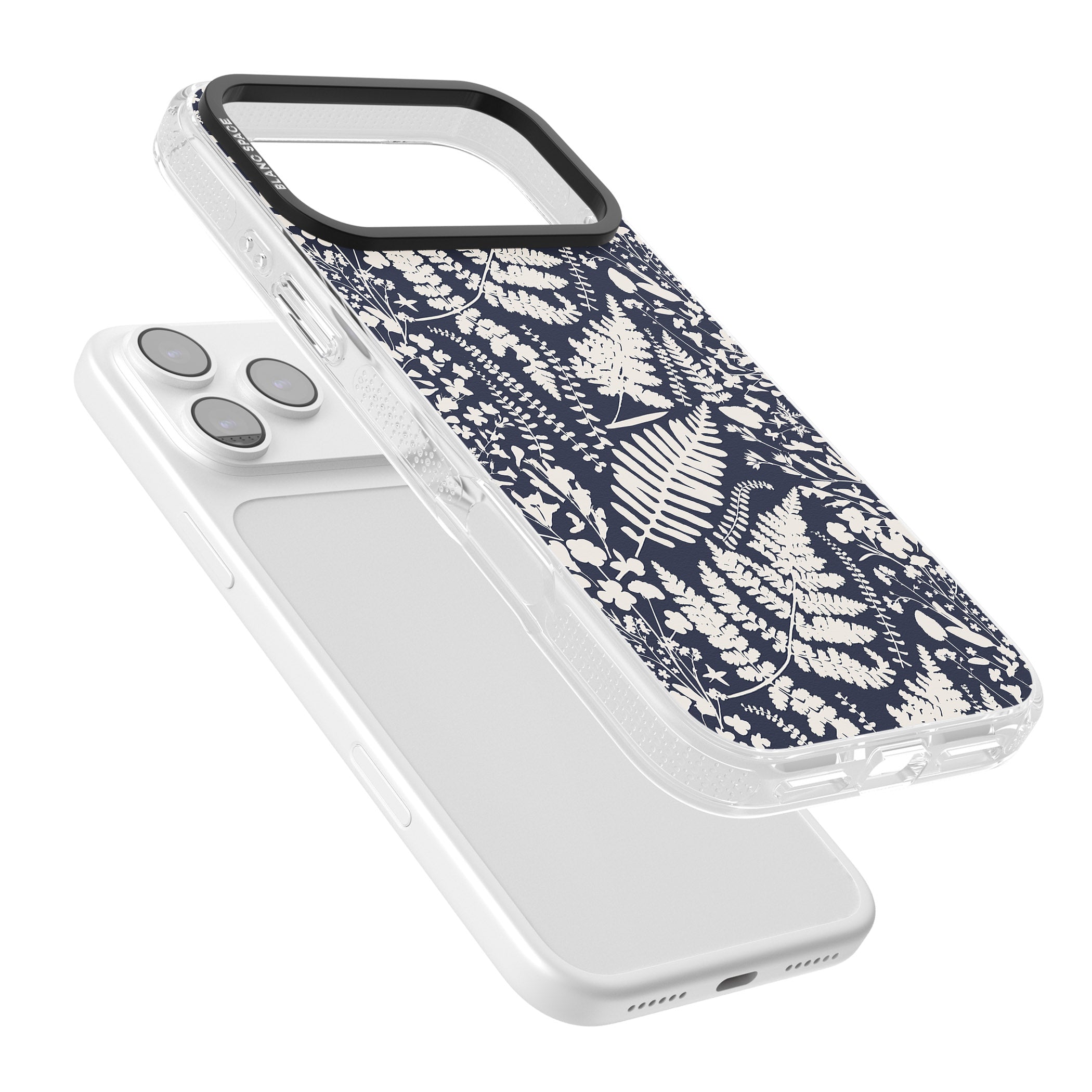 Wildflowers & Ferns On Navy iPhone 17 Pro Impact Air Clear Phone Case Colours