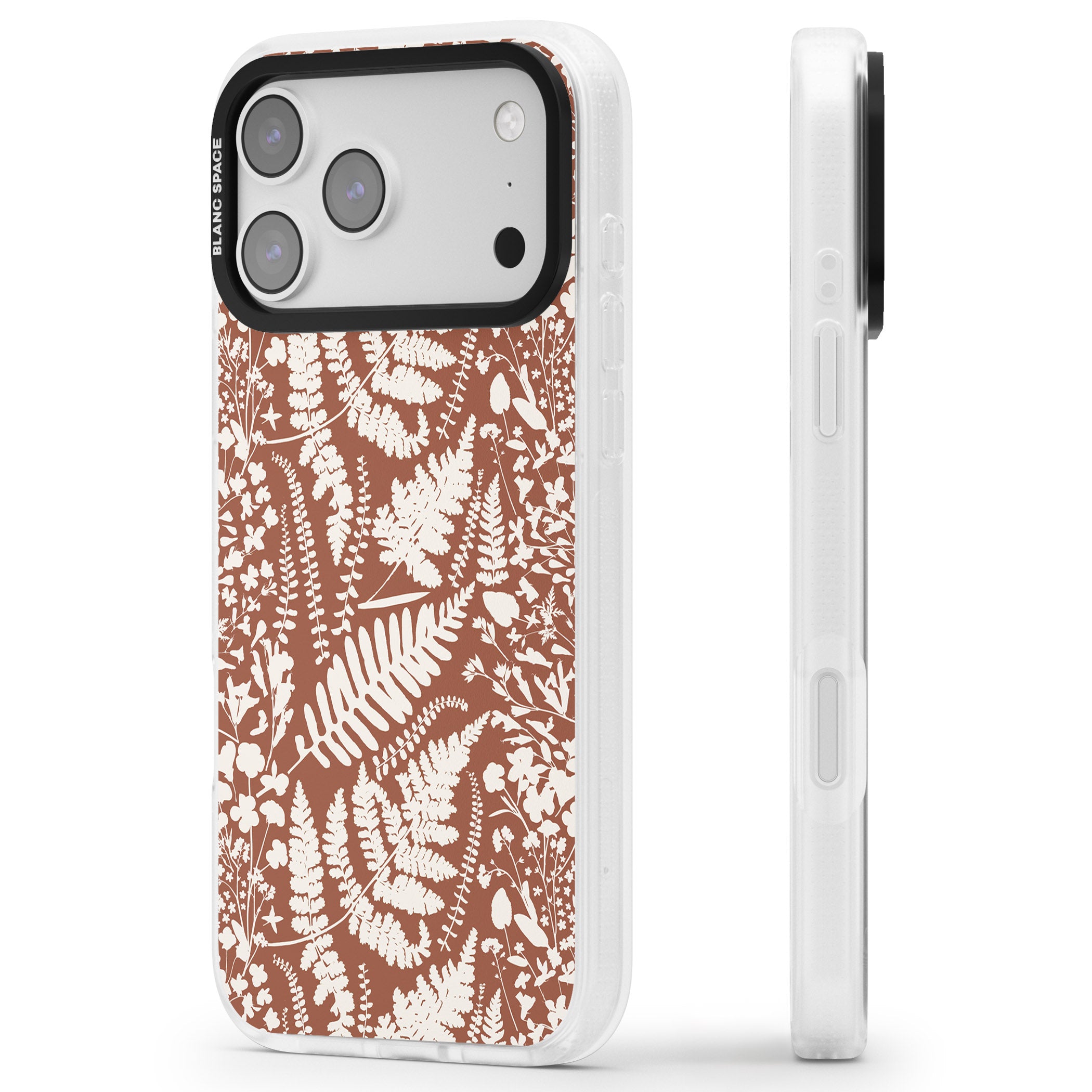 Wildflowers And Ferns On Terracotta iPhone 17 Pro Max Impact Air Clear Phone Case Side Profile