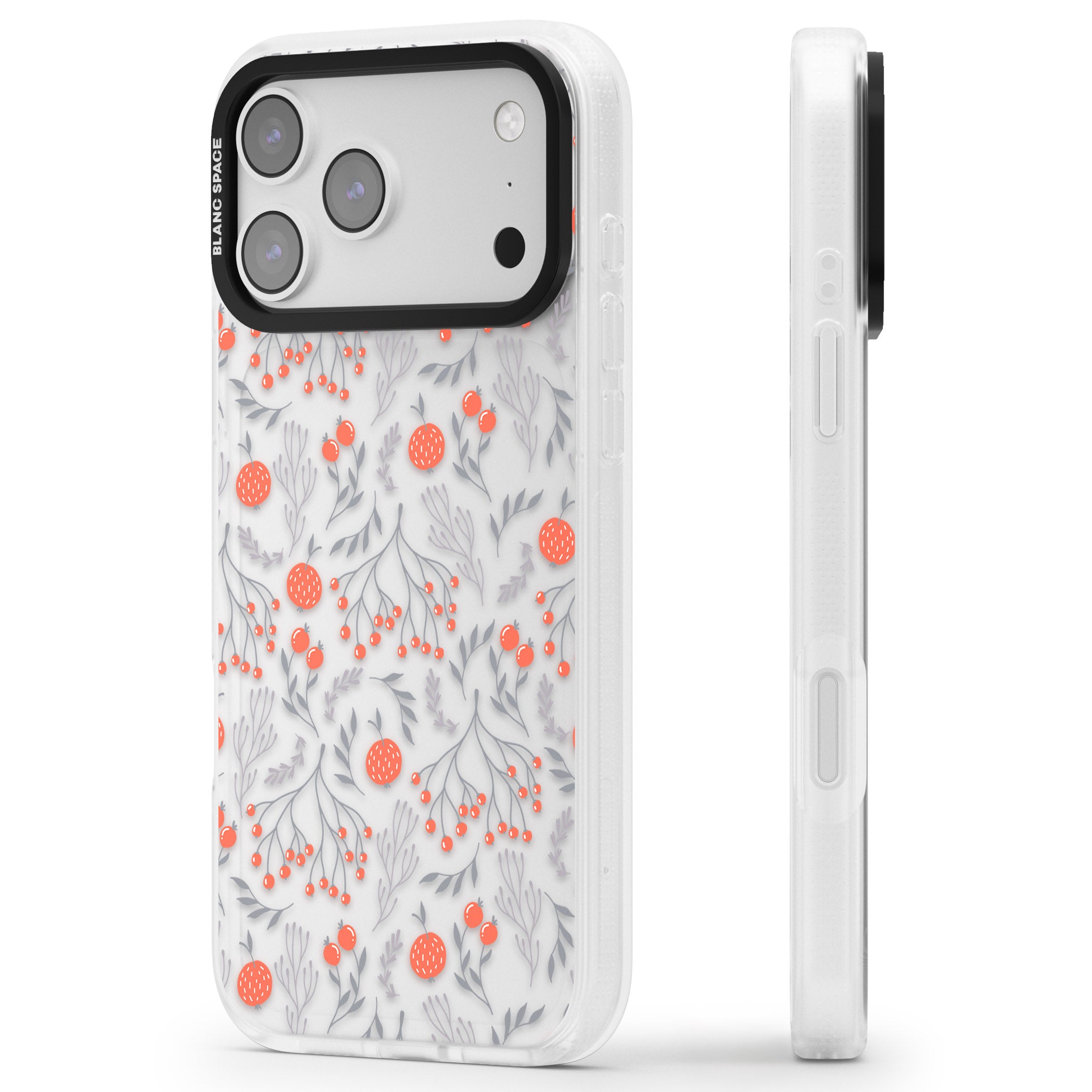 Red Fruits Floral iPhone 17 Pro Max Impact Air Clear Phone Case Side Profile