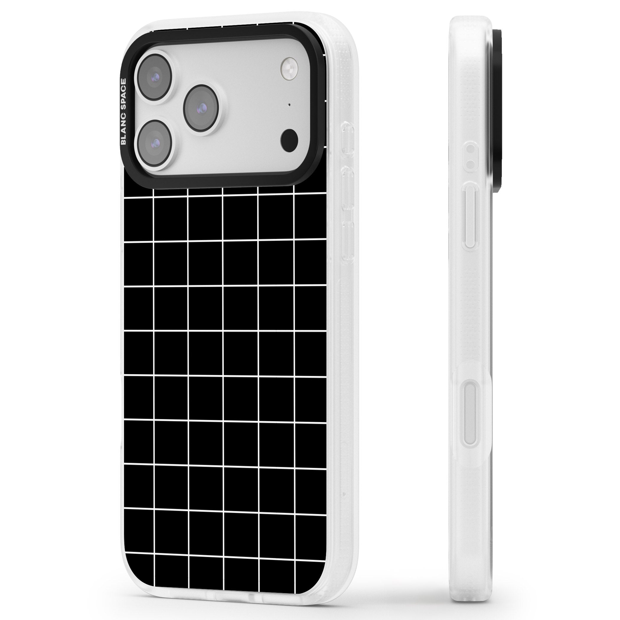 Minimalist Grid Pattern Black iPhone 17 Pro Impact Air Clear Phone Case Side Profile