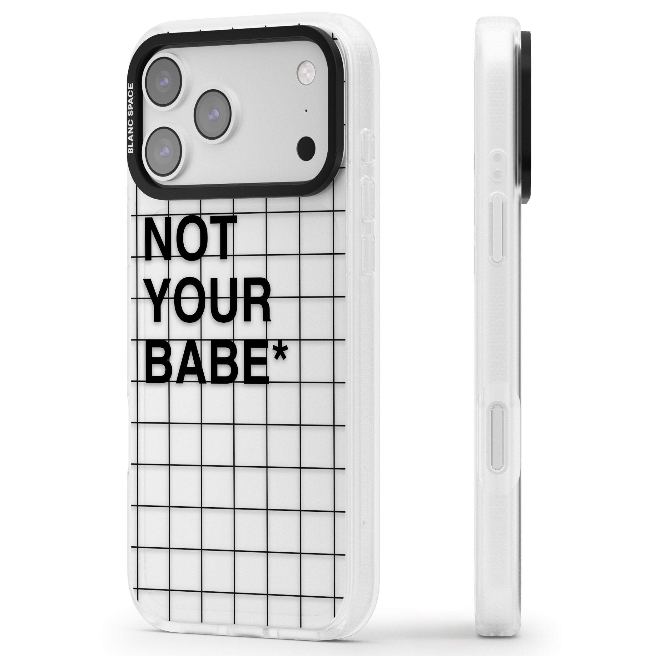 Not Your Babe iPhone 17 Pro Impact Air Clear Phone Case Side Profile