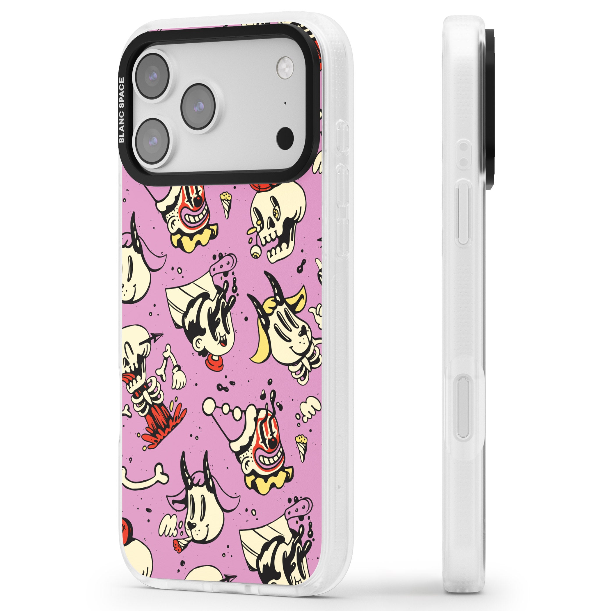 Purple Retro Halloween Pattern iPhone 17 Pro Max Impact Air Clear Phone Case Side Profile