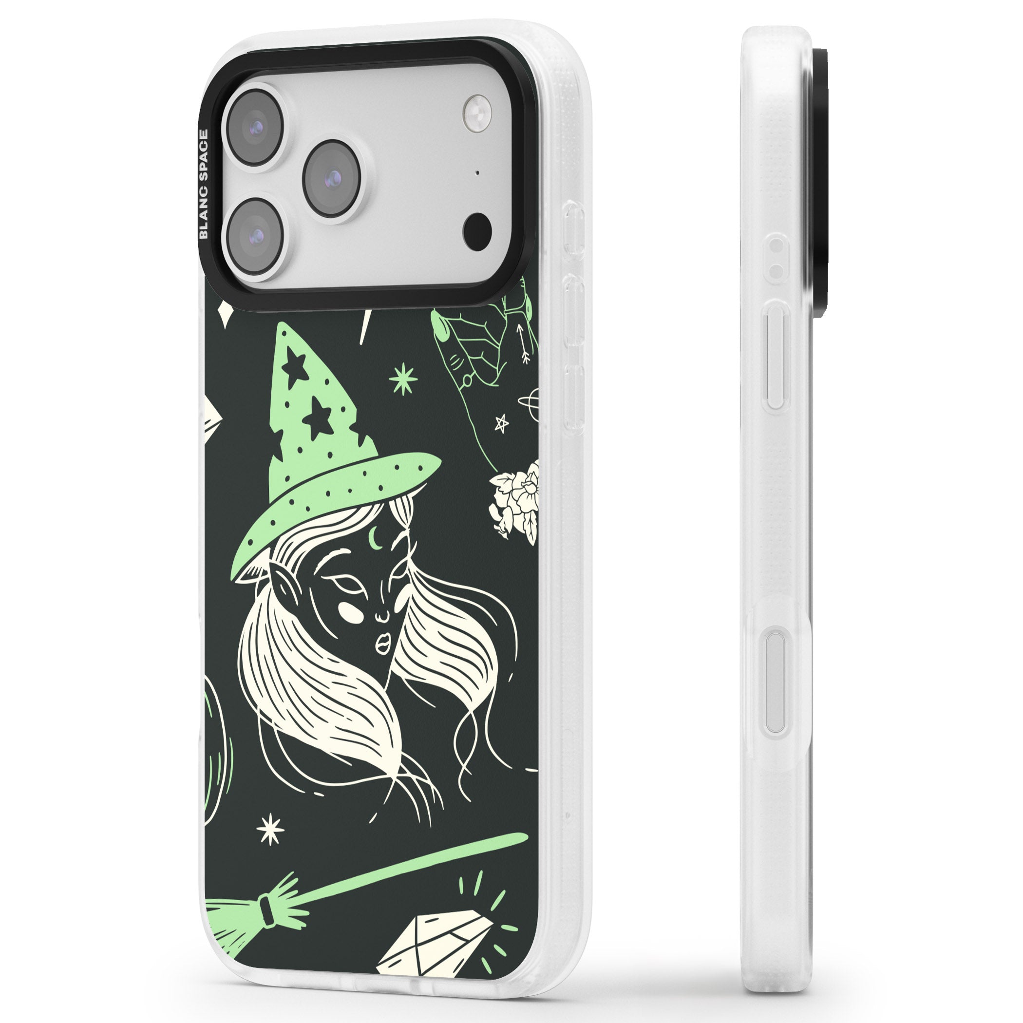 Astrology Witch Pattern iPhone 17 Pro Impact Air Clear Phone Case Side Profile