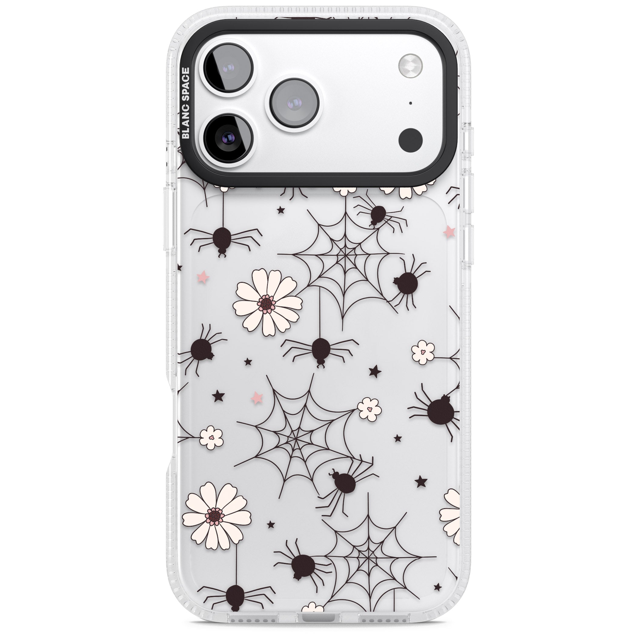 Spiders And Flowers Pattern iPhone 17 Pro Impact Air Clear Phone Case