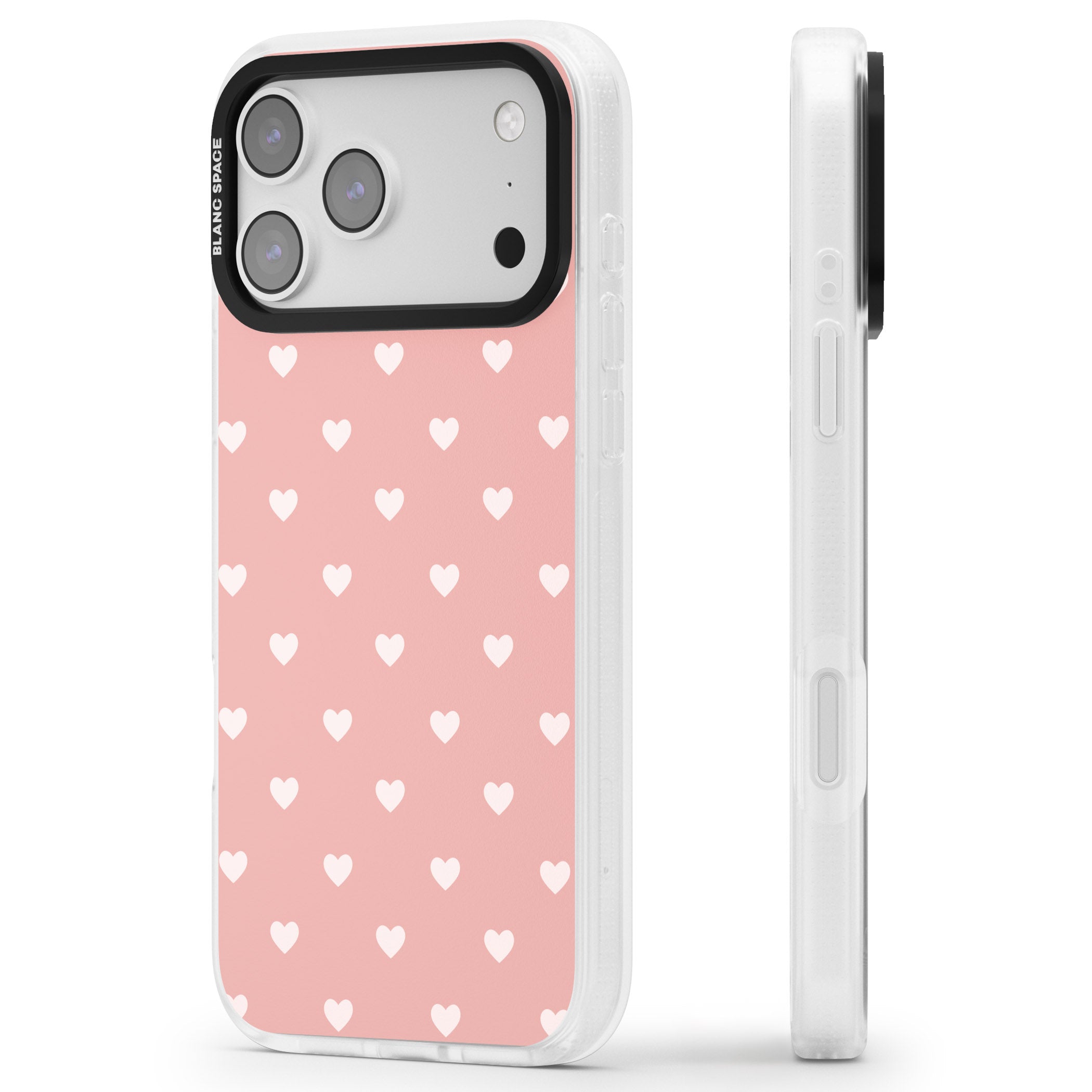 Small Heart Pattern: Pink iPhone 17 Pro Impact Air Clear Phone Case Side Profile