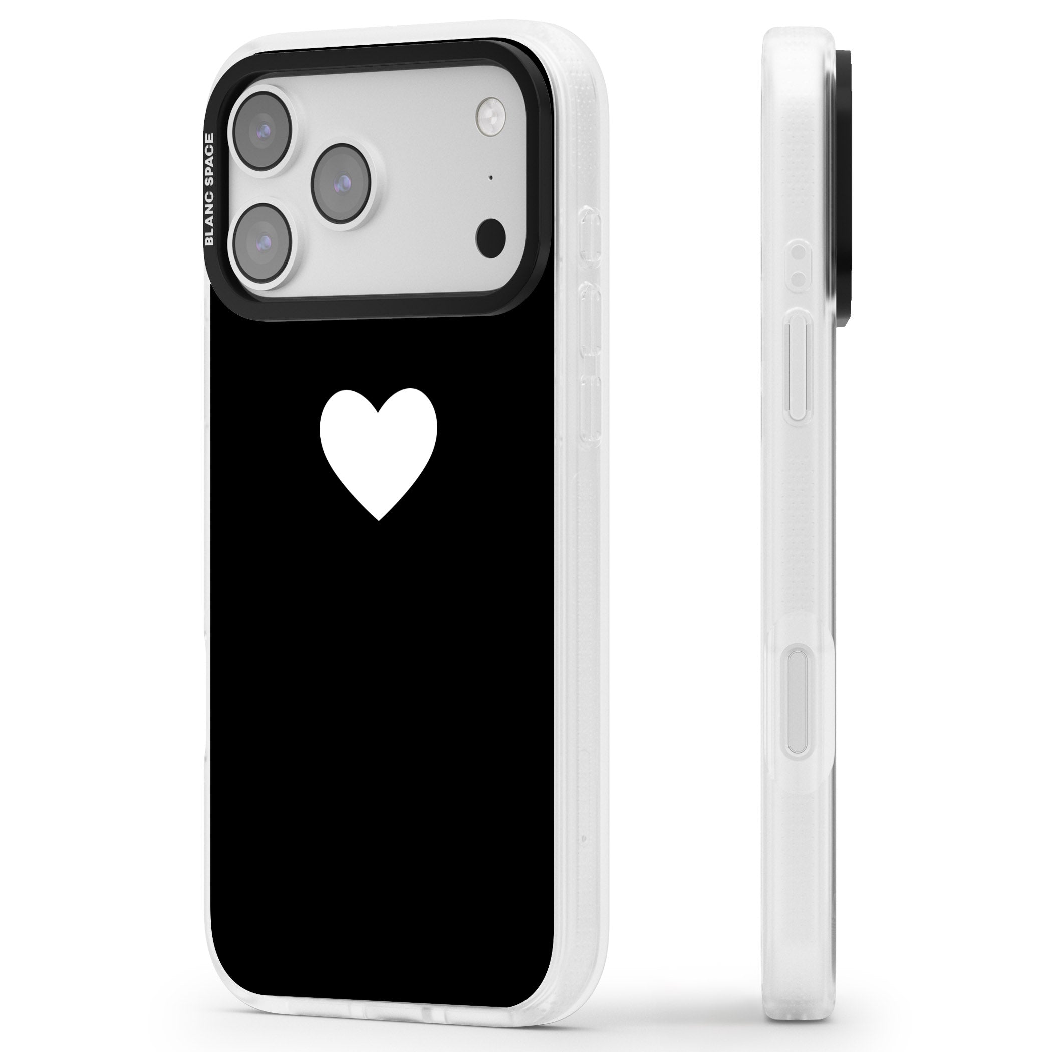 Single Heart Design: White & iPhone 17 Pro Impact Air Clear Phone Case Side Profile