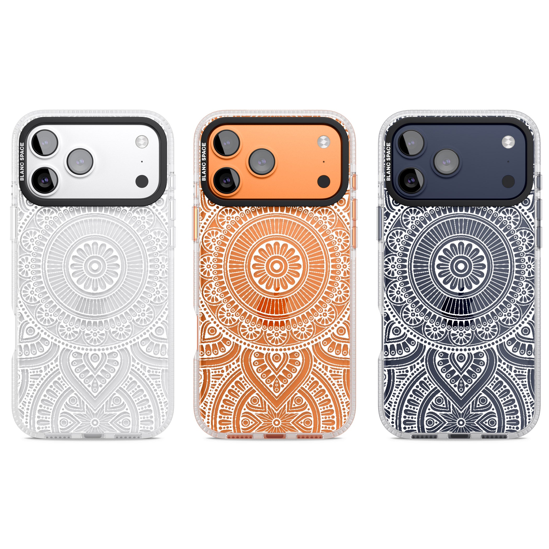 White Henna Flower Wheel iPhone 17 Pro Impact Air Clear Phone Case APT Impact Protection