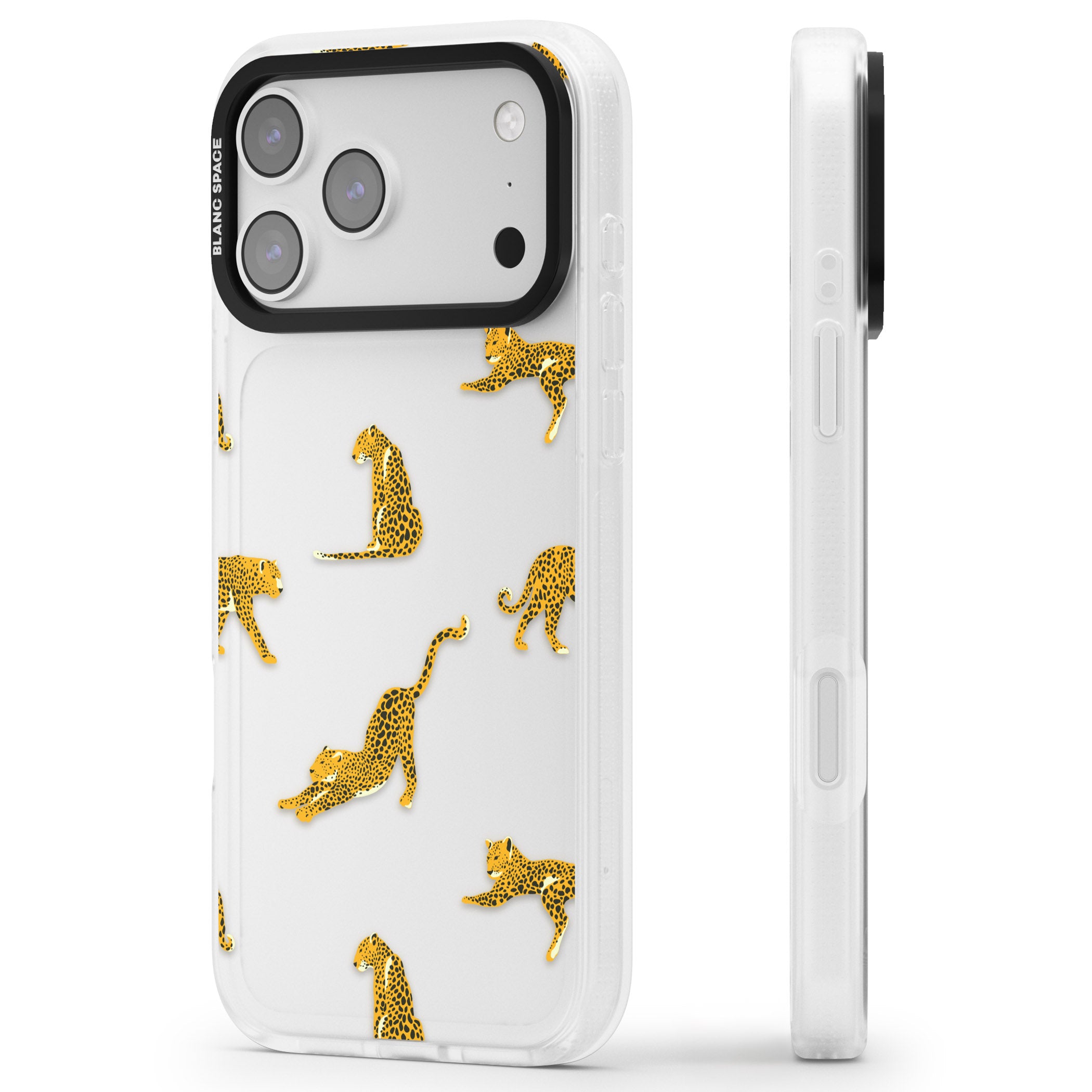 Leopard Spots iPhone 17 Pro Impact Air Clear Phone Case Side Profile